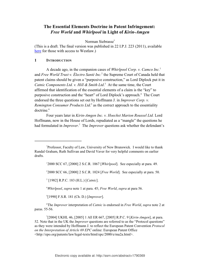 Patent Infringement Letter Template - Pdf the Essential Elements Doctrine In Patent