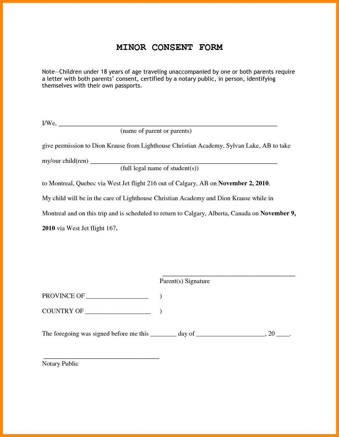 Letter Of  enter upon for Travel Of A  young person Child Template  