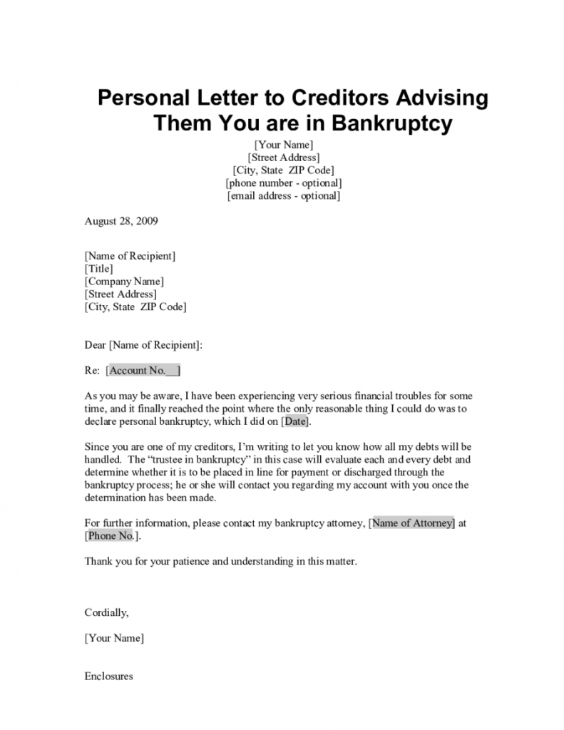 Insolvency Letter to Creditors Template - Personal Letter format Example Ne Cs org