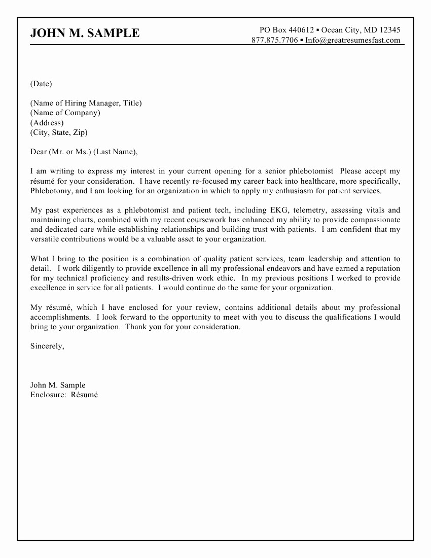 Phlebotomy Cover Letter Template - Phlebotomist Resume Sample Elegant 31 Awesome Collection
