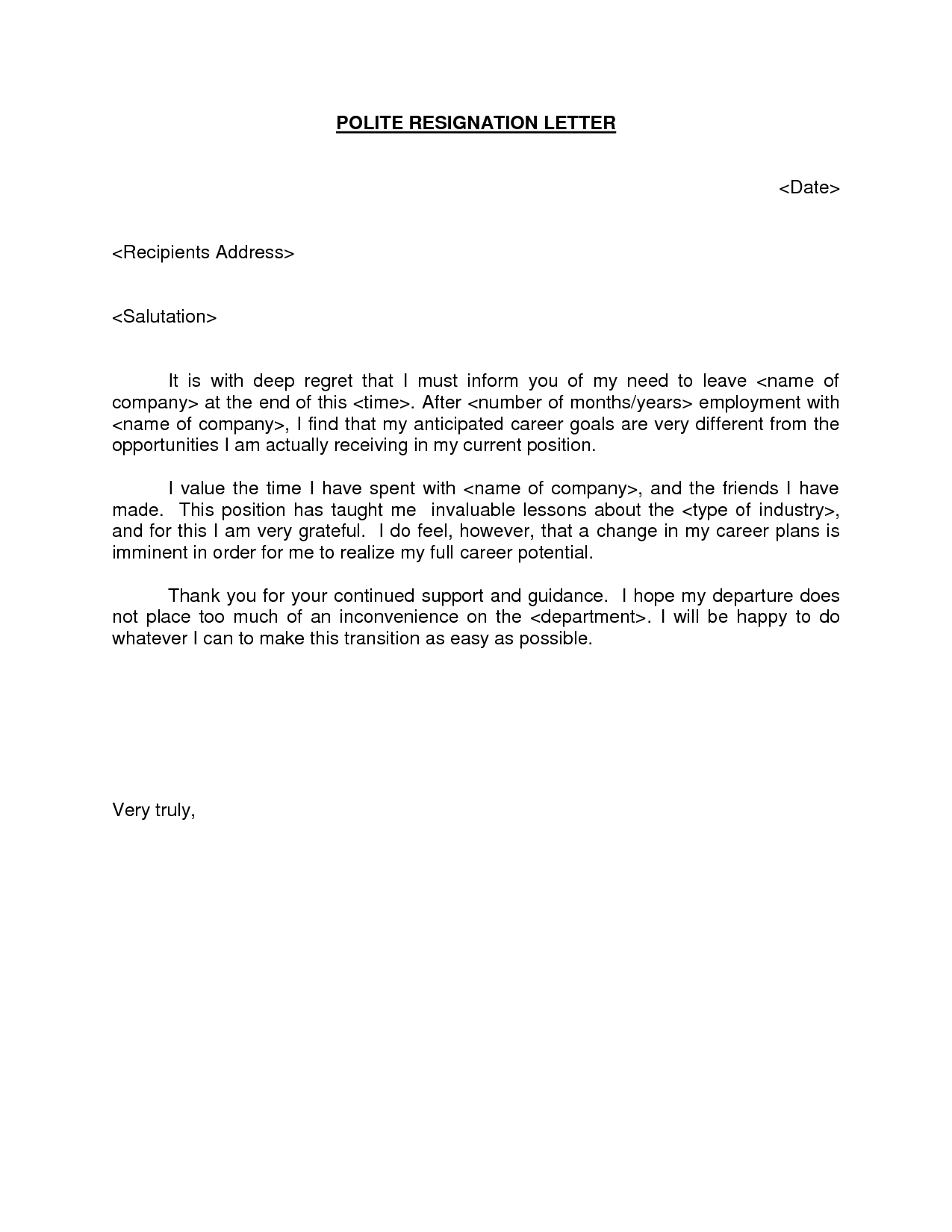 Writing A Resignation Letter Template - Polite Resignation Letter Bestdealformoneywriting A Letter