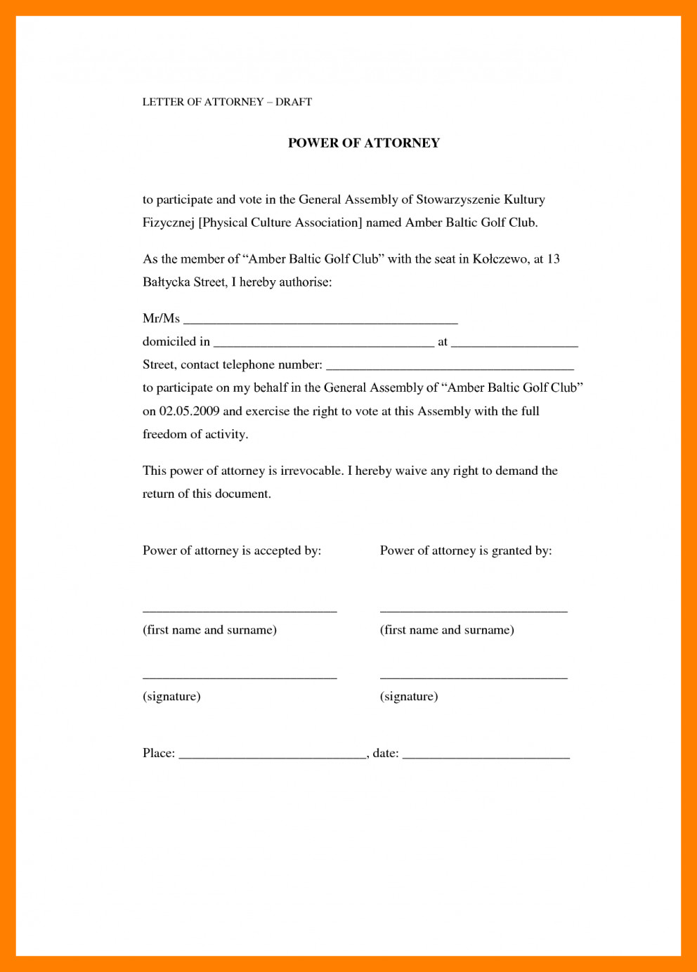 Power Of attorney Letter Template Free - Power Of attorney Letter Sample Acurnamedia