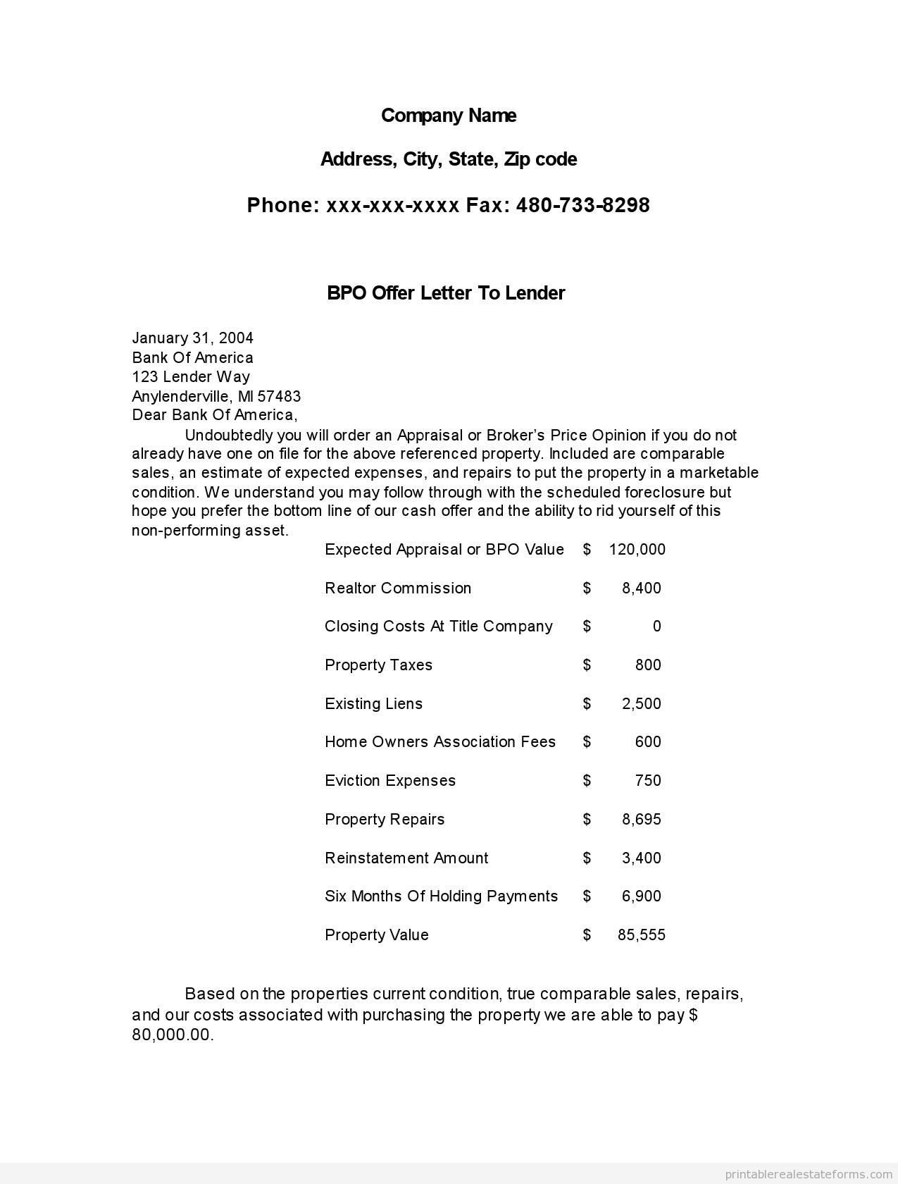 Foreclosure Letter Template - Printable Bpo Letter to Bank Template 2015