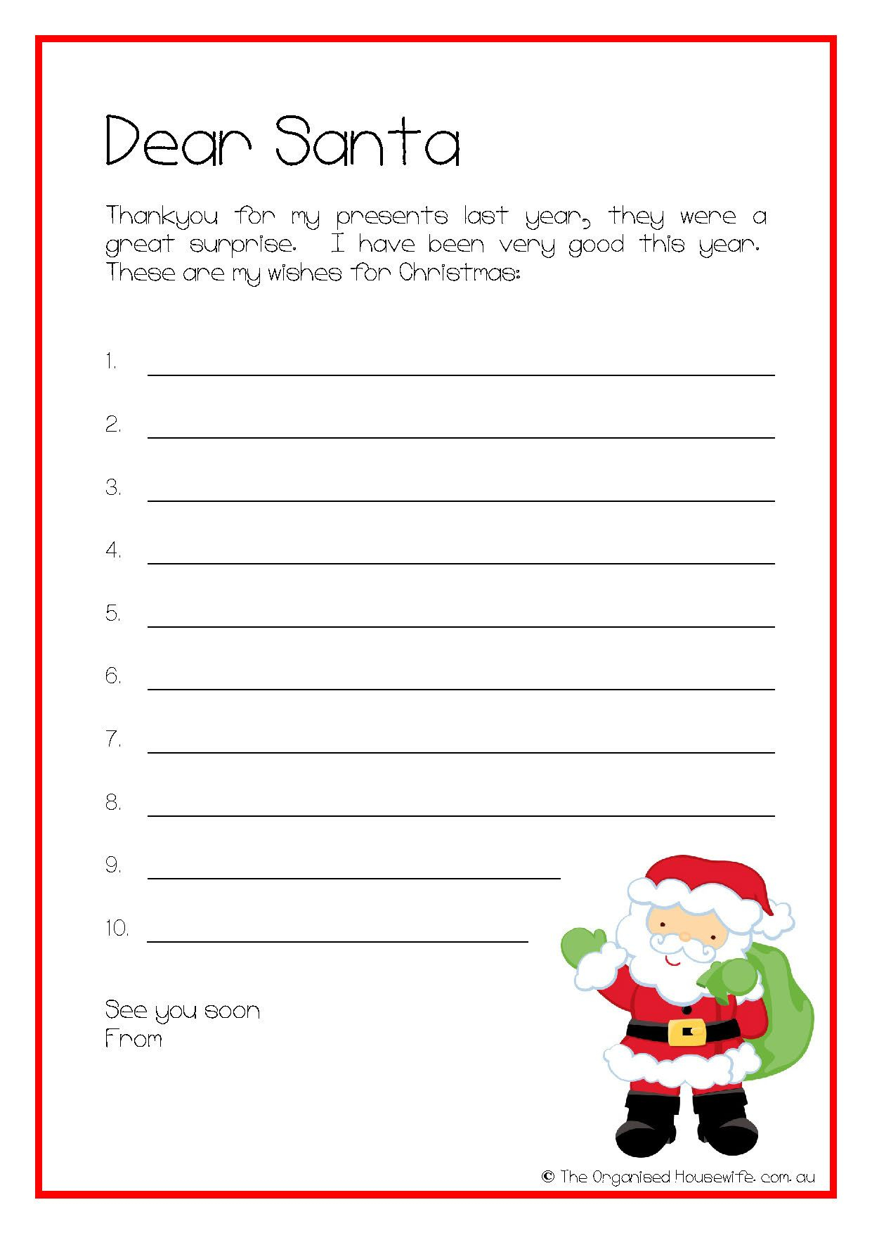 Christmas Letter From Santa Template - Printable Kids Wish List to Santa Pinterest