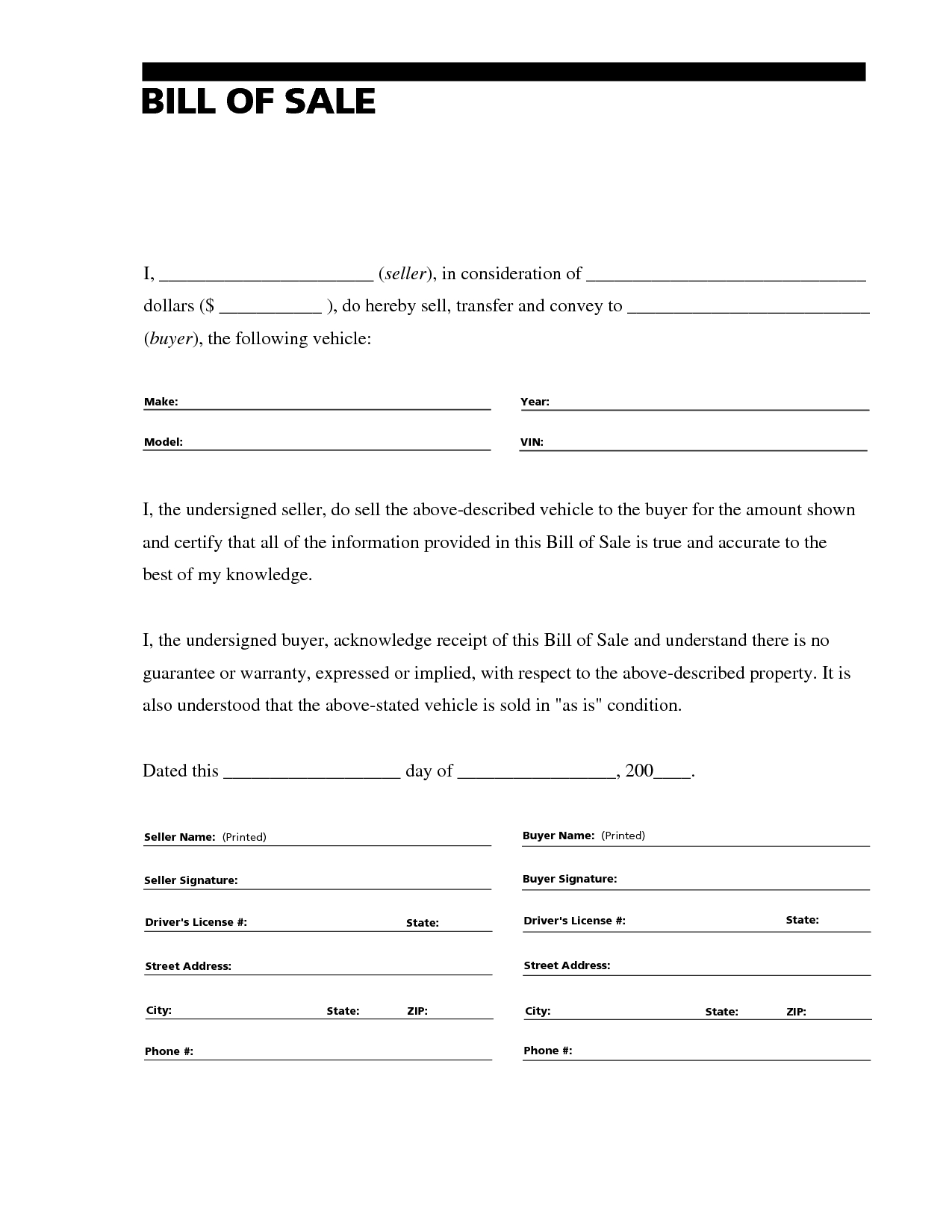 Letter to Seller From Buyer Template - Printable Sample Bill Of Sale for Rv form