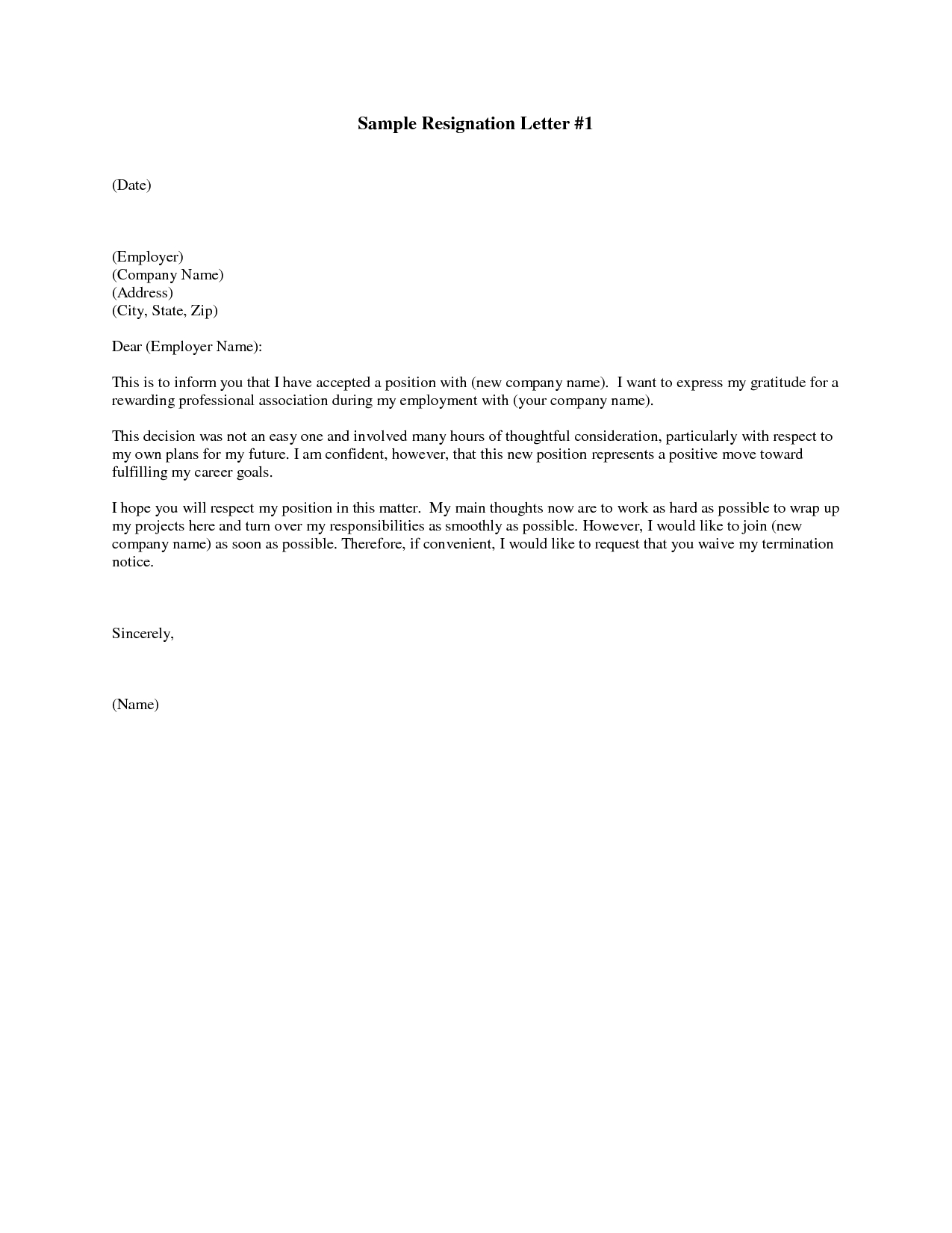 Employee Termination Letter Template Free - Printable Sample Letter Of Resignation form