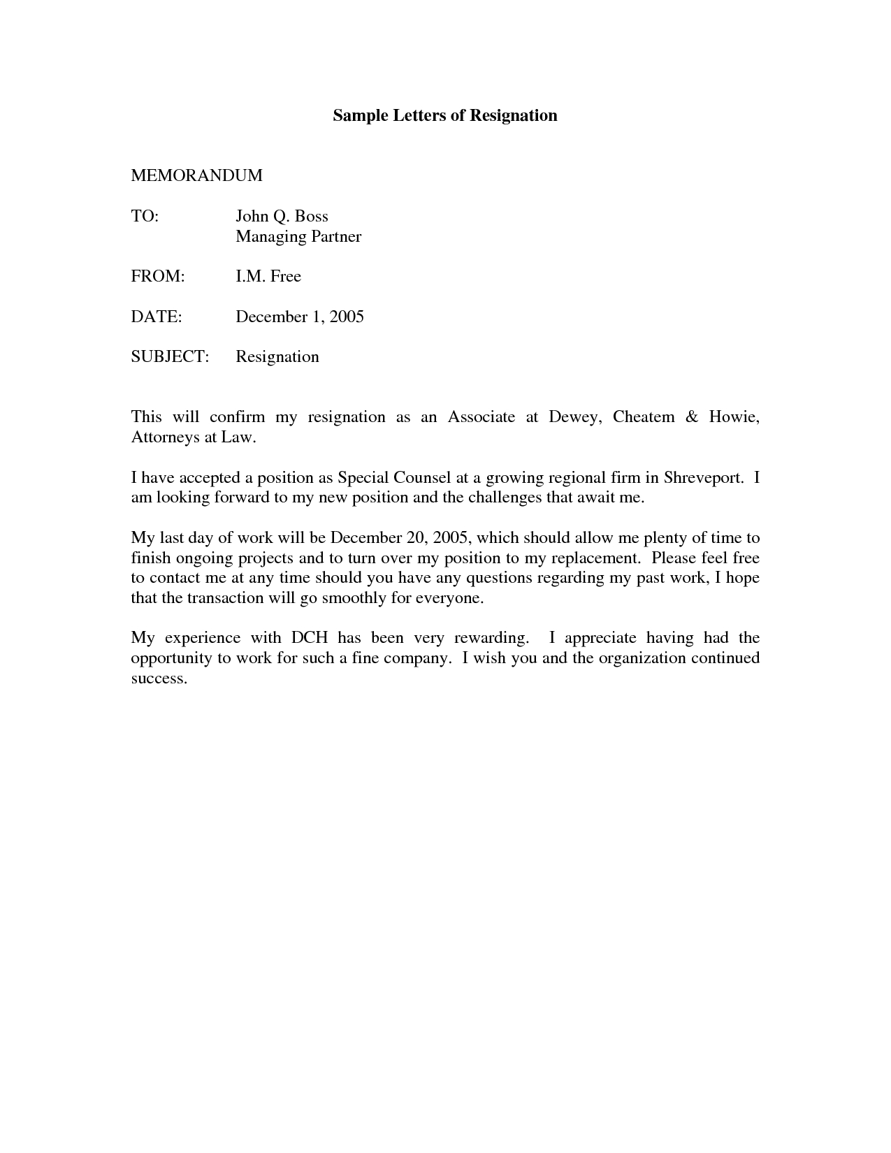 Free Printable Resignation Letter Template - Printable Sample Letter Of Resignation form