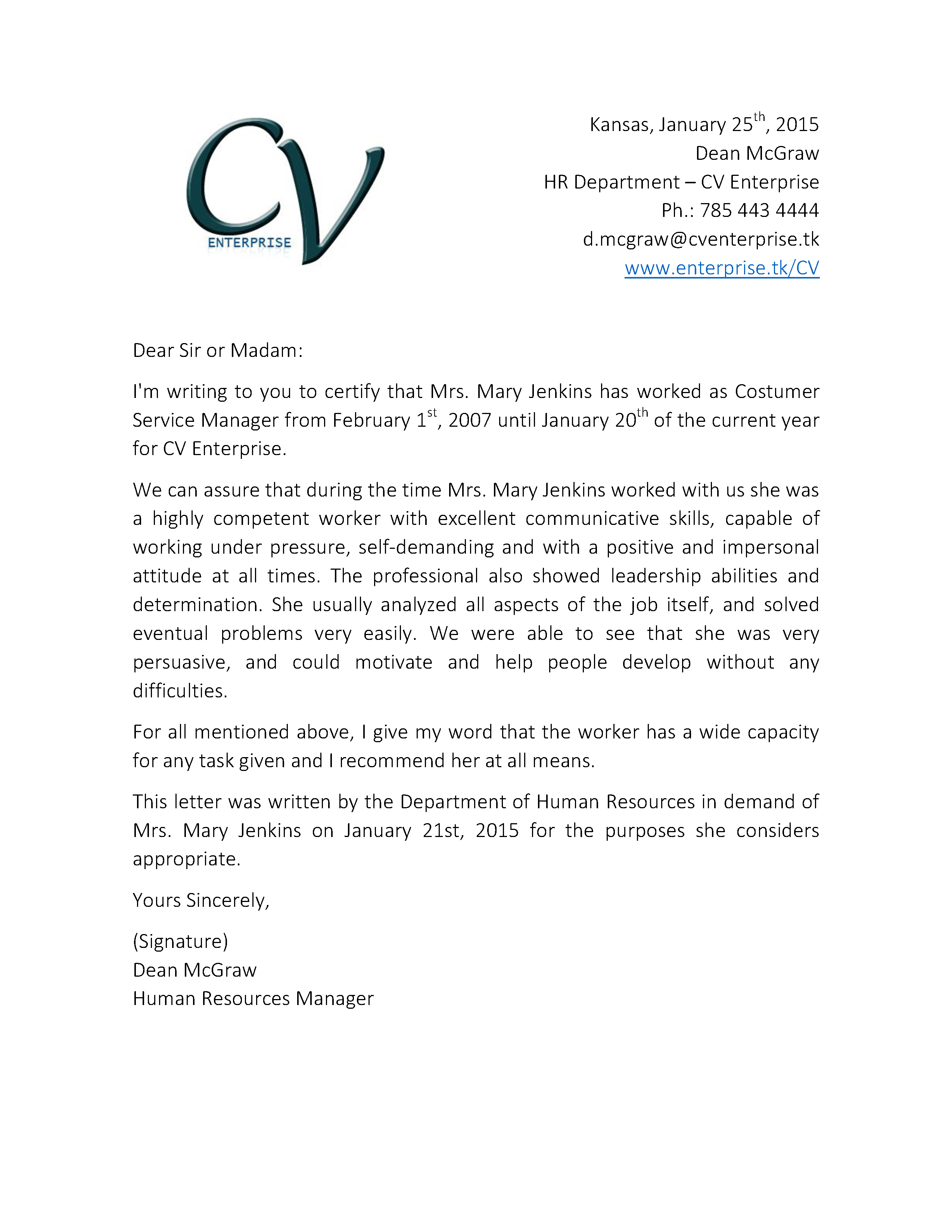 customer reference letter template example-Re mendation Letter for Costumer Service 4-e