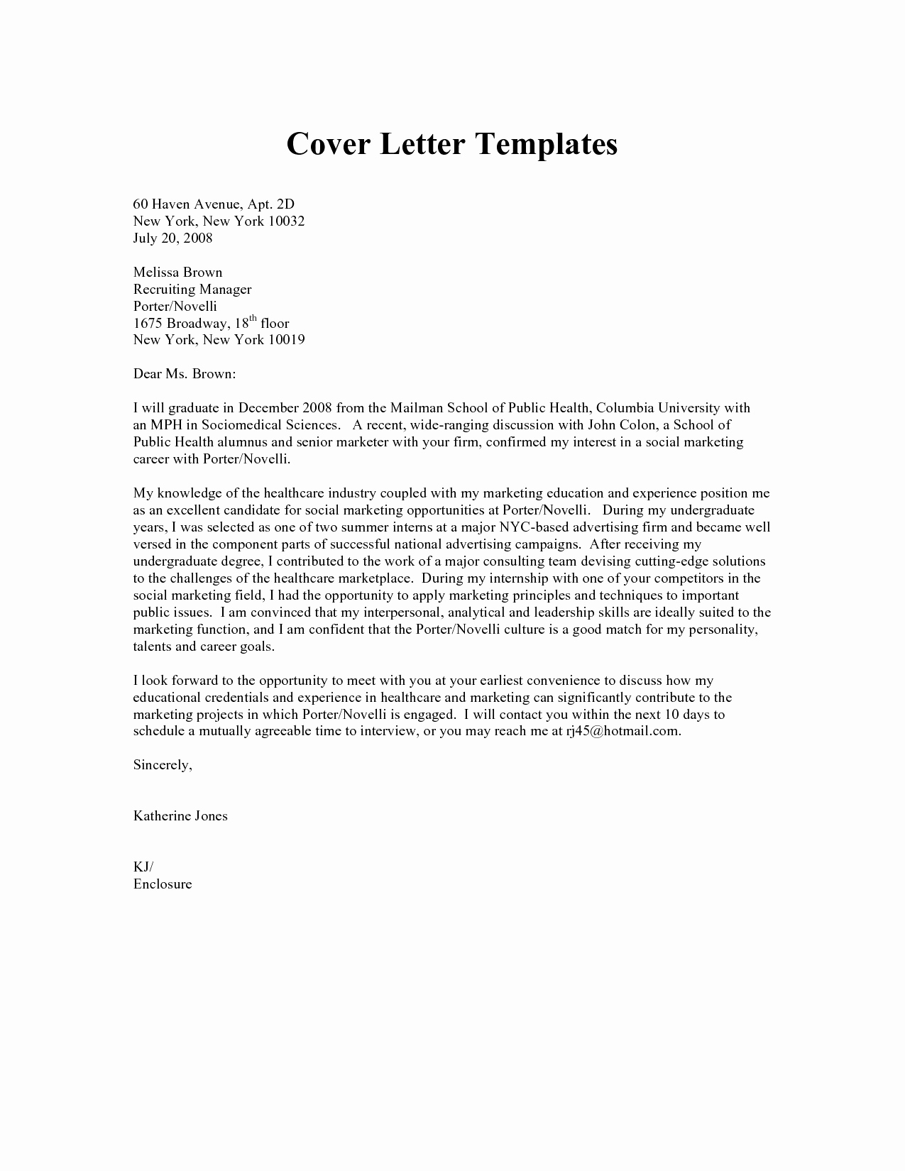 example of cover letter to recruitment agency