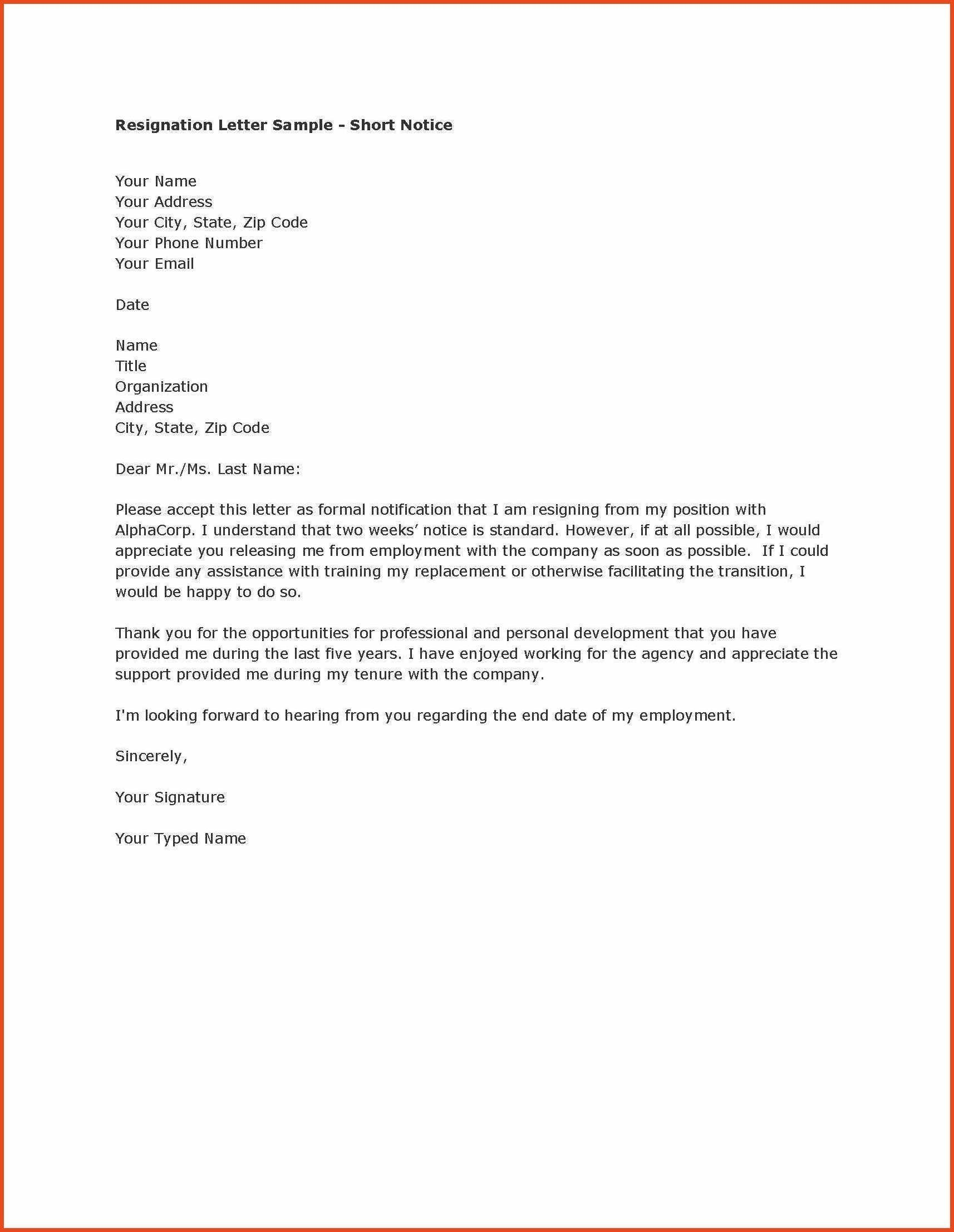 Resignation Letter Free Template Download - Relieving Letter format with Notice Period Fresh Sample Resignation