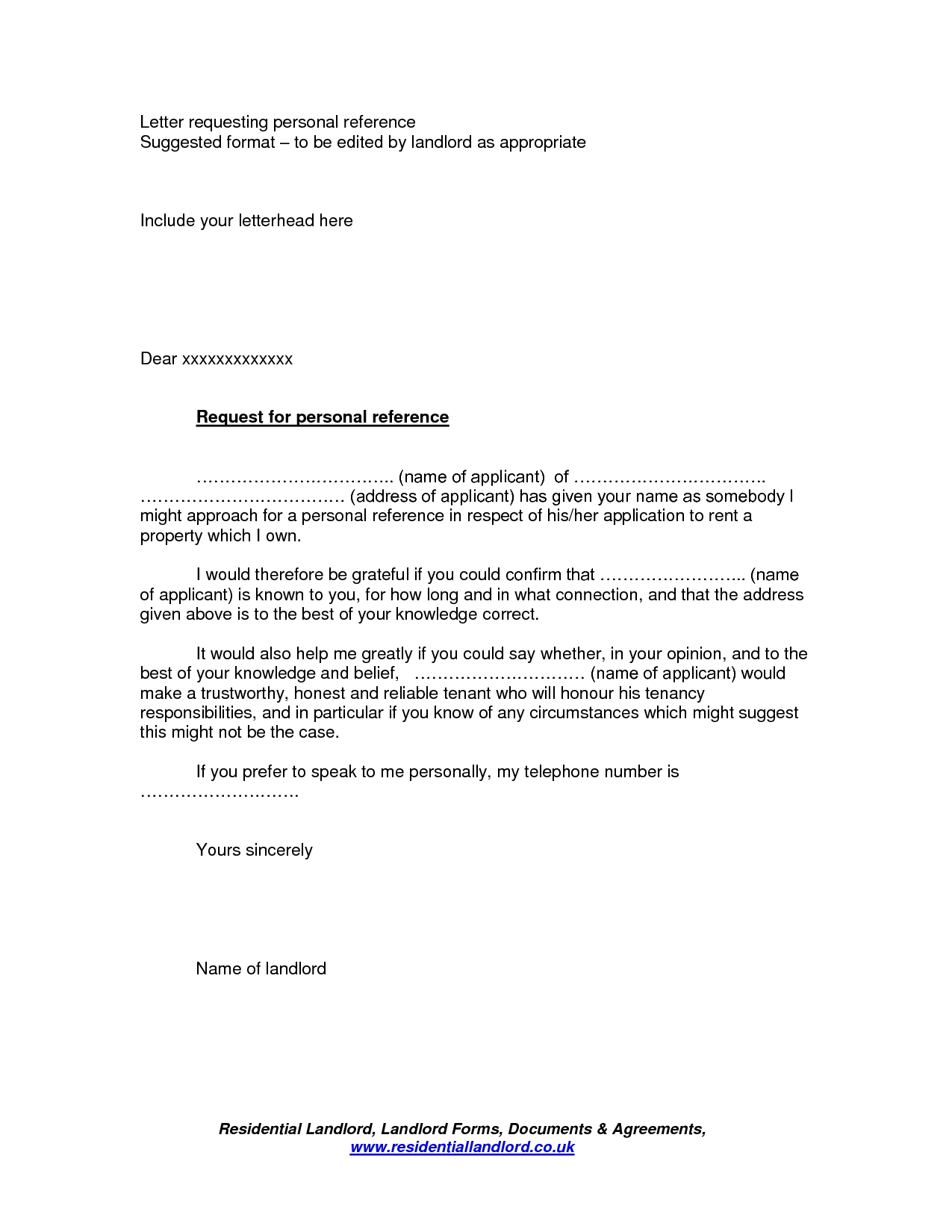 Rental Reference Letter Template - Rental Reference Letter From Friend Pdf format