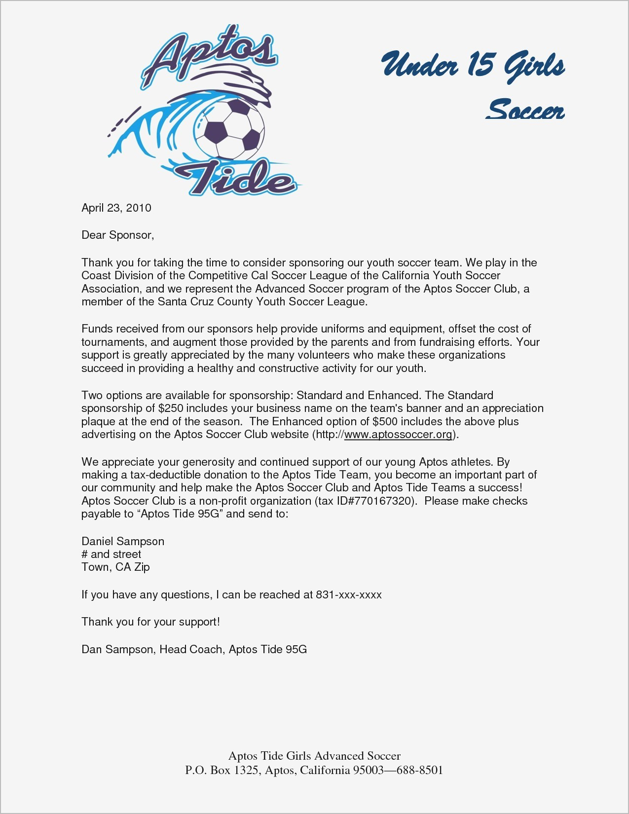 Fundraising Letter Template for Sports Teams - Request Letter format for Endorsement Fresh Sample Sponsorship