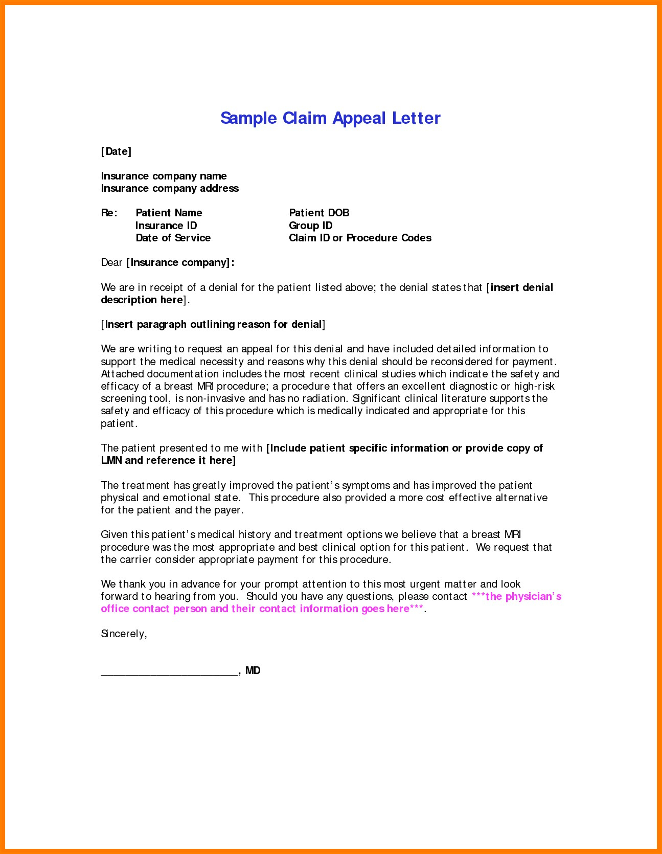 Claim Denial Letter Template - Request Letter format for Medical Reimbursement New Appeal Letter