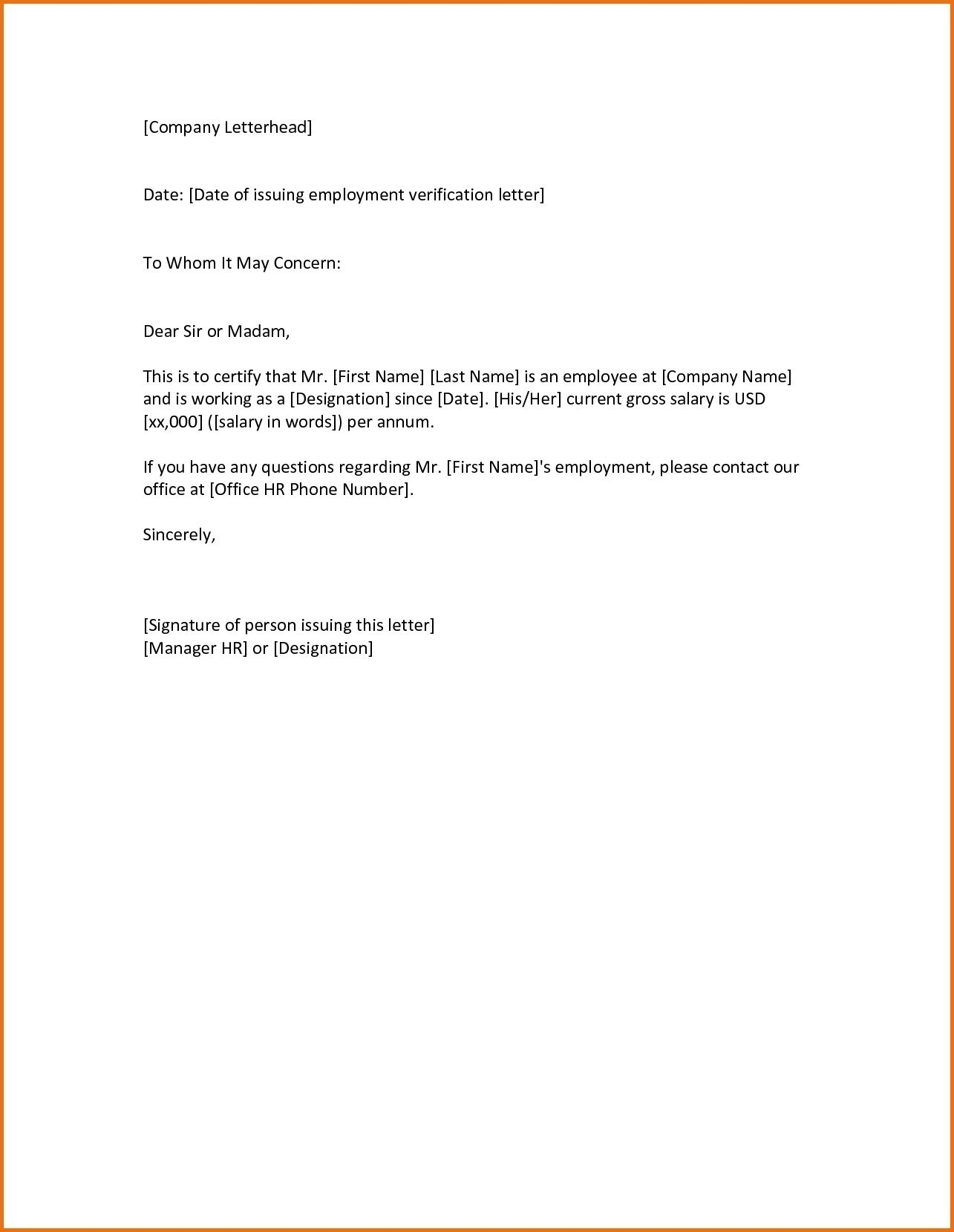 Letter Of Employment To Whom It May Concern SAMPLE EMPLOYMENT OFFER 