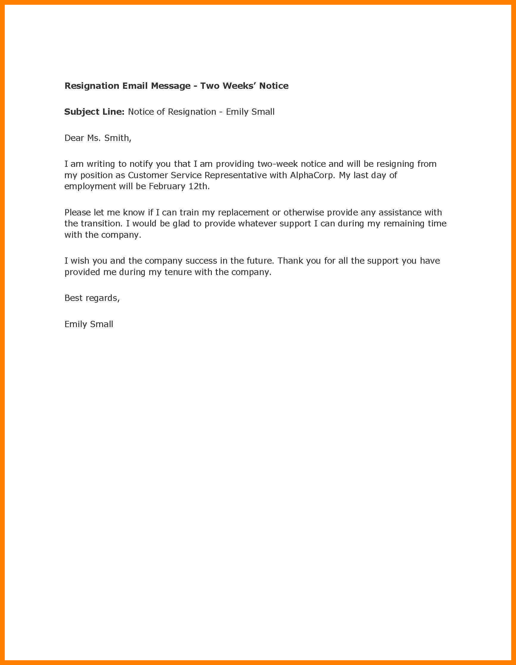 2 Week Notice Letter Template - Resignation Letter Examples 2 Weeks Notice Acurnamedia