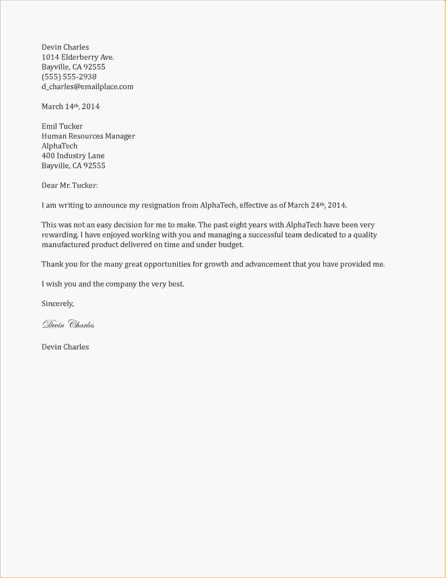 2 Week Resignation Letter Template - Resignation Letter Examples 2 Weeks Notice Acurnamedia