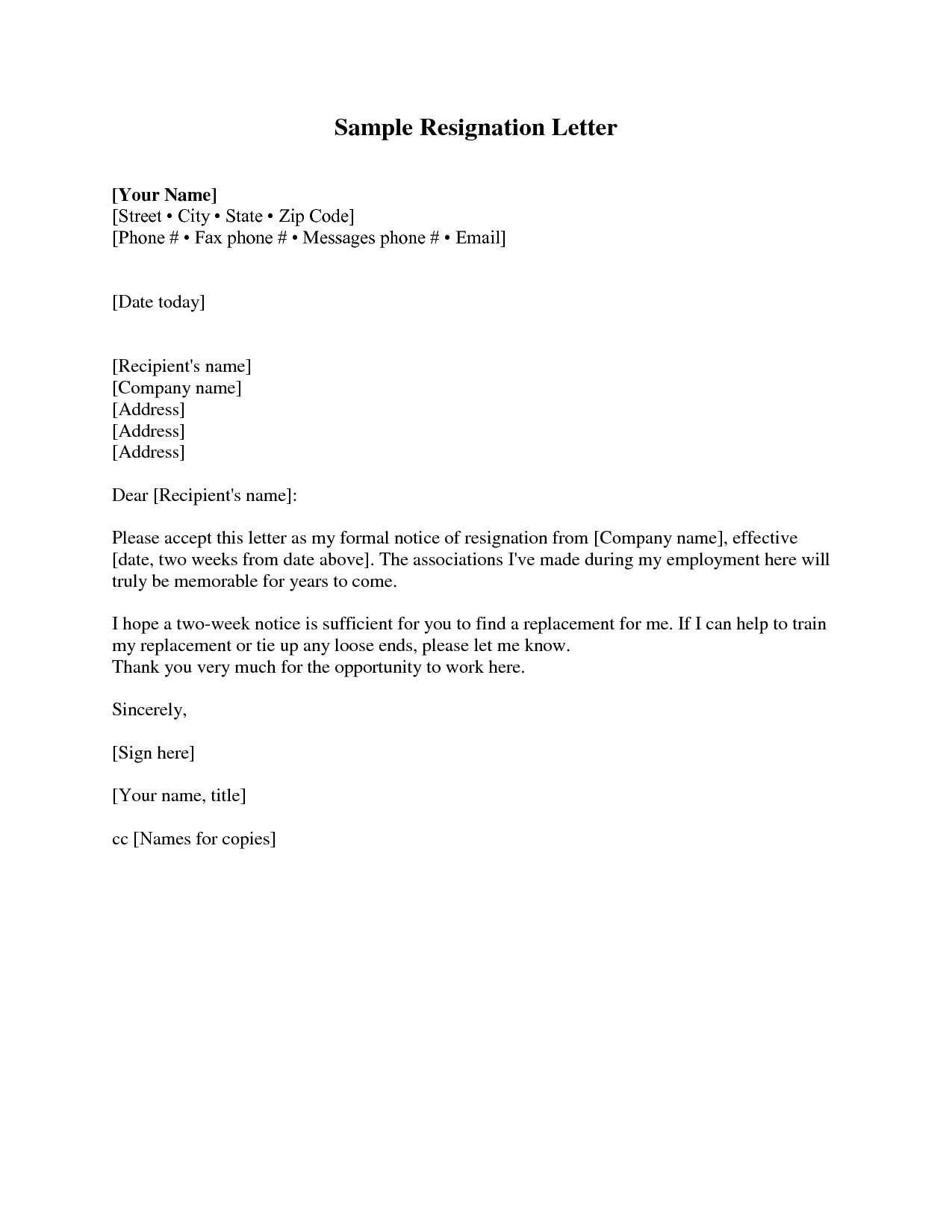 Sample Resignation Letter Template - Resignation Letter Examples 2 Weeks Notice Acurnamedia