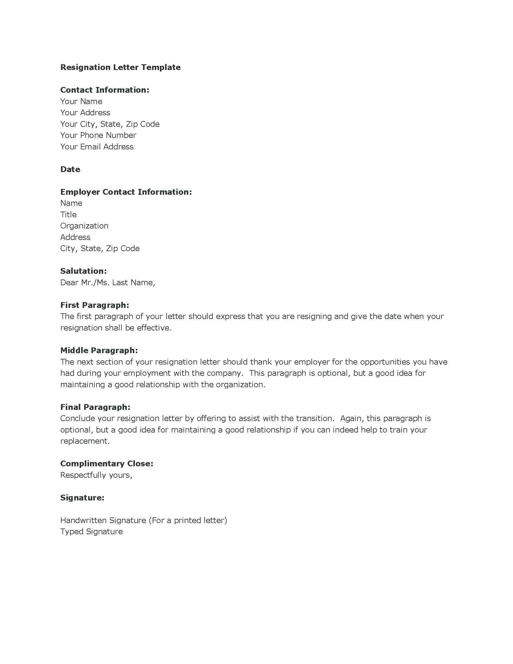 Letter Of Resignation Template Word Free Download