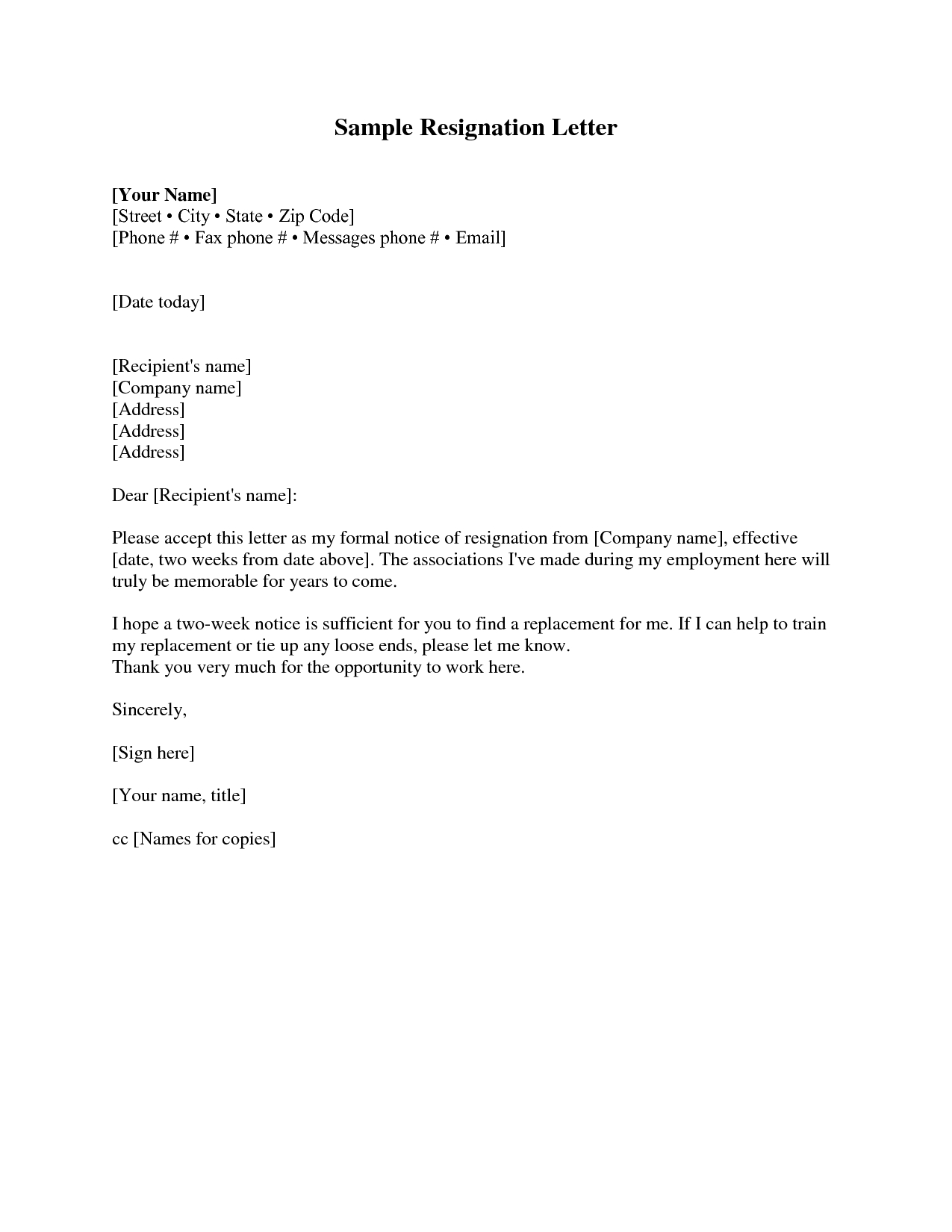 2 Week Notice Letter Template - Resignation Letter Sample 2 Weeks Notice Free2img