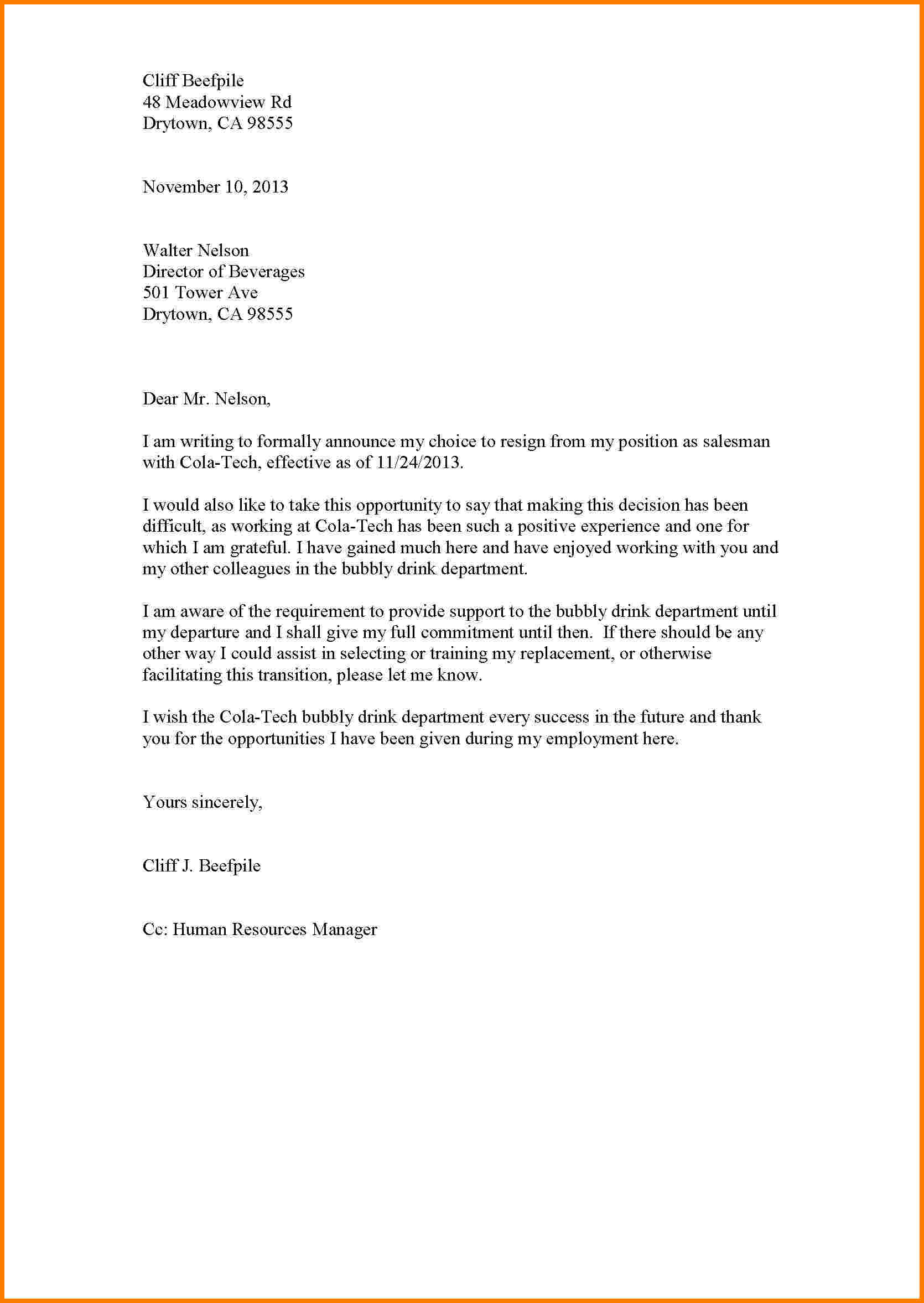 Standard Resignation Letter Template Word - Resignation Letter Template formal Sales Slip Teacher Free Image