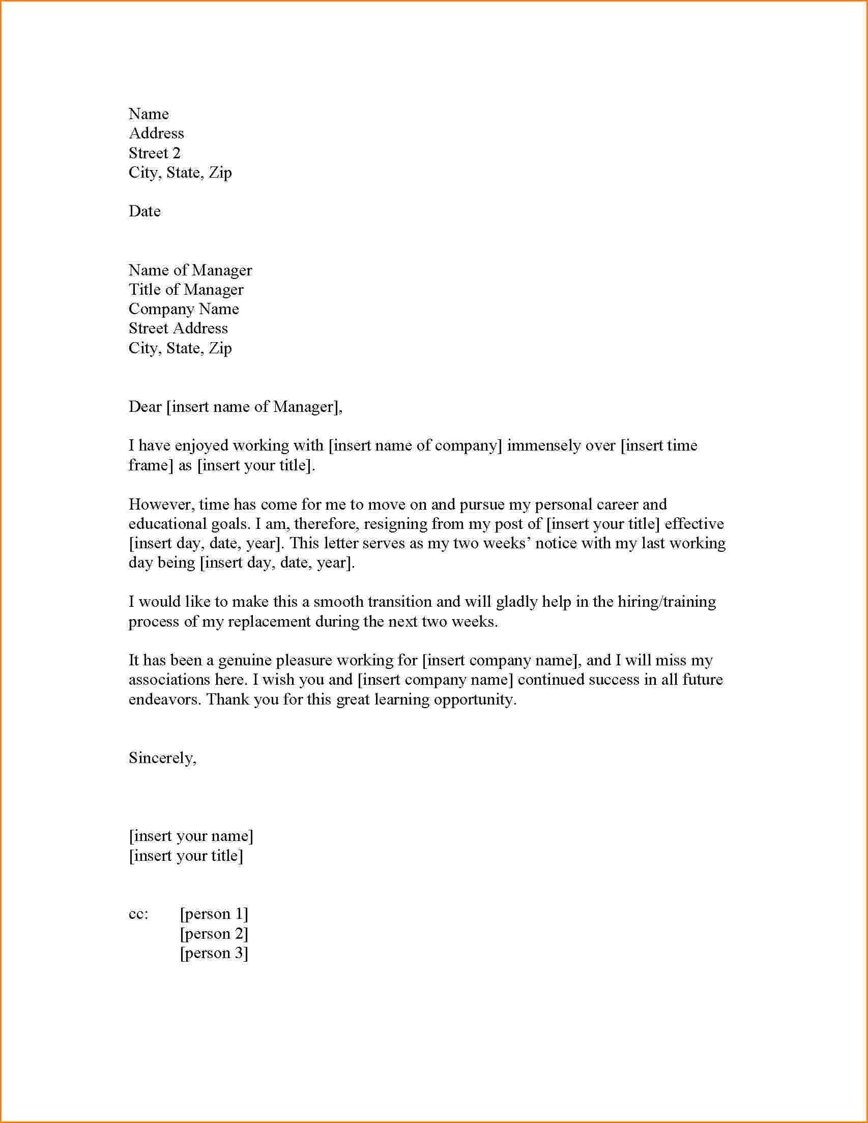 Letter Of Resignation Nursing Template - Resignation Letter Two Weeks Notice Images About Resignation Letter