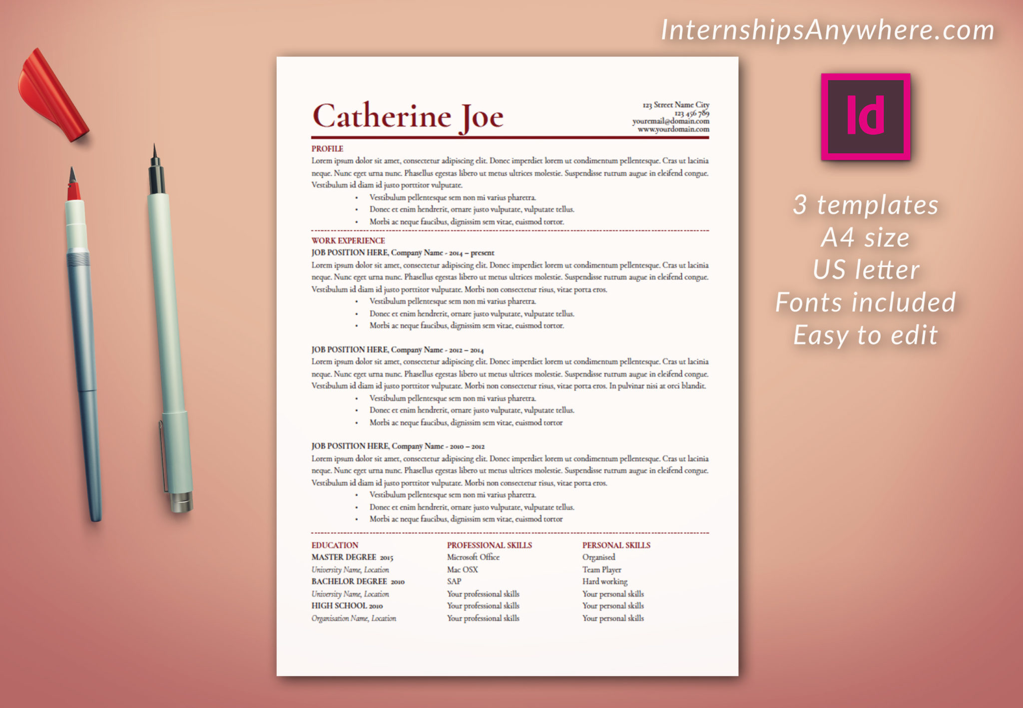 Indesign Letter Template - Resume Template Including Cover Letter and References Template