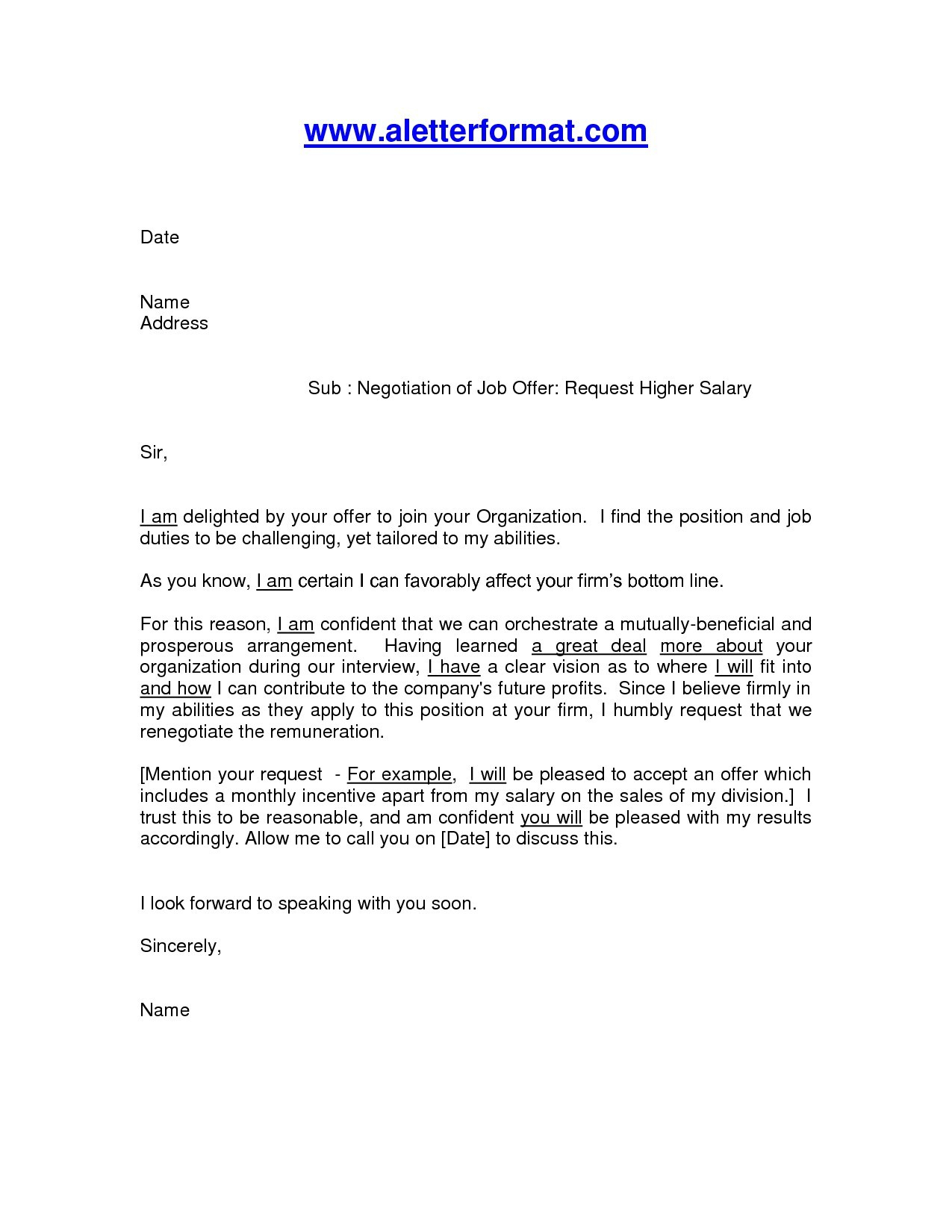 Counter Offer Letter Template - Salary Negotiation Email Template