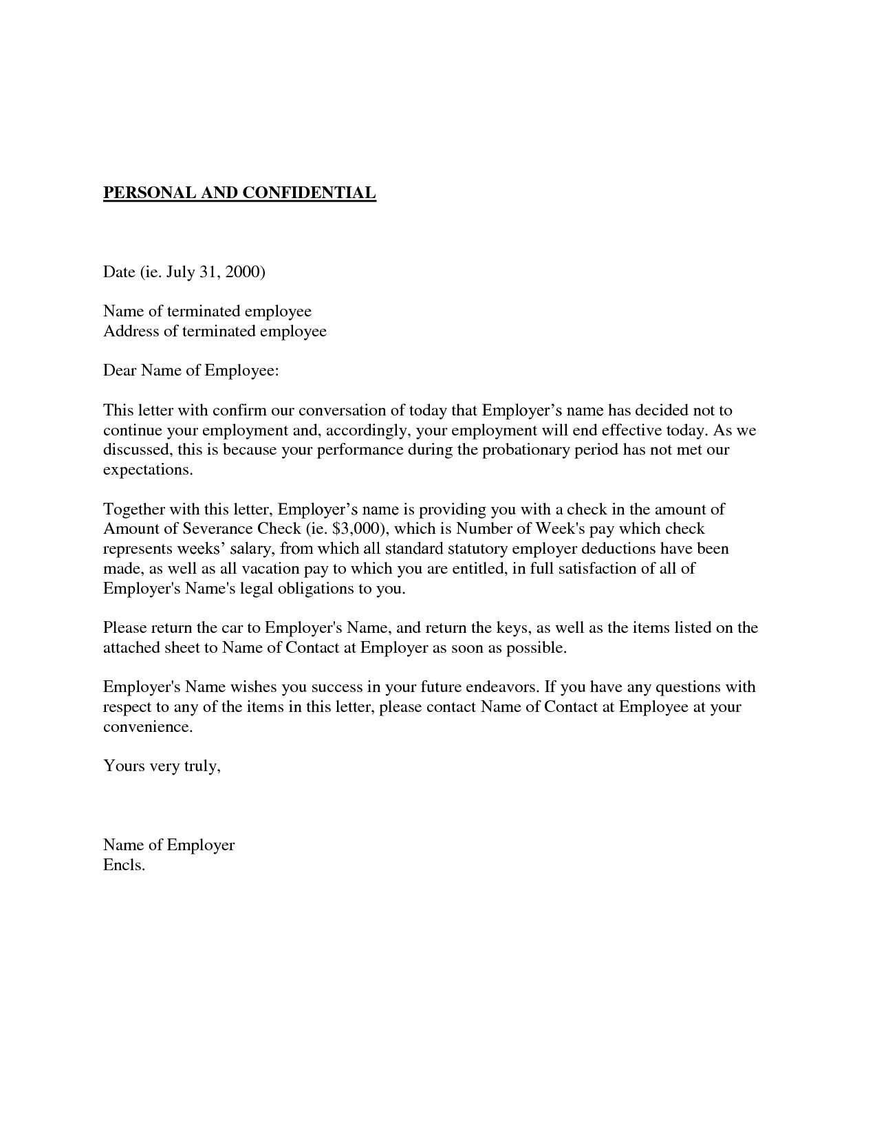 Employee Probation Termination Letter