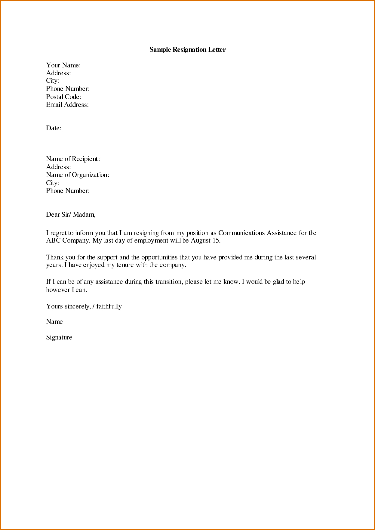 Official Letter Of Resignation Template - Sample Displaying 16 Images for Letter Of Resignation Sample toolbar