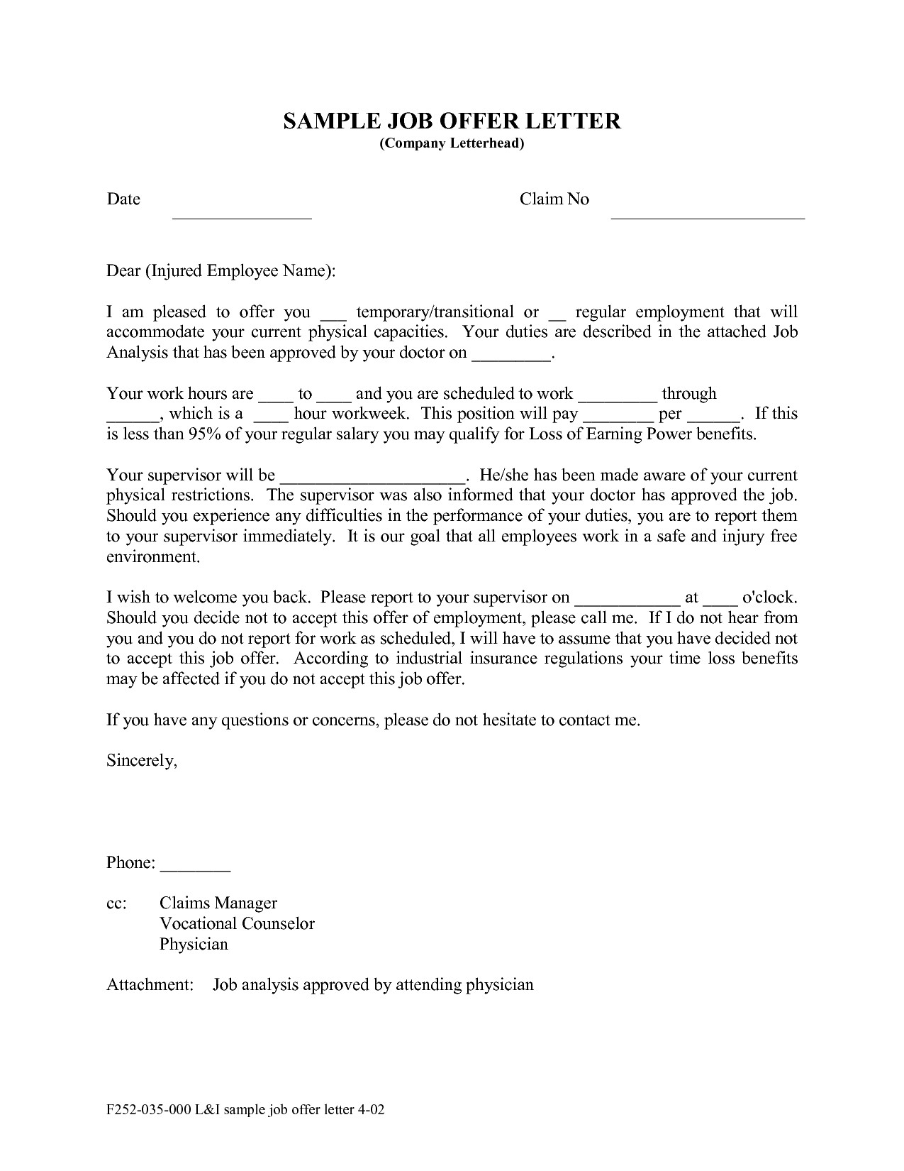 Employment Offer Letter Template California Examples Letter Template 