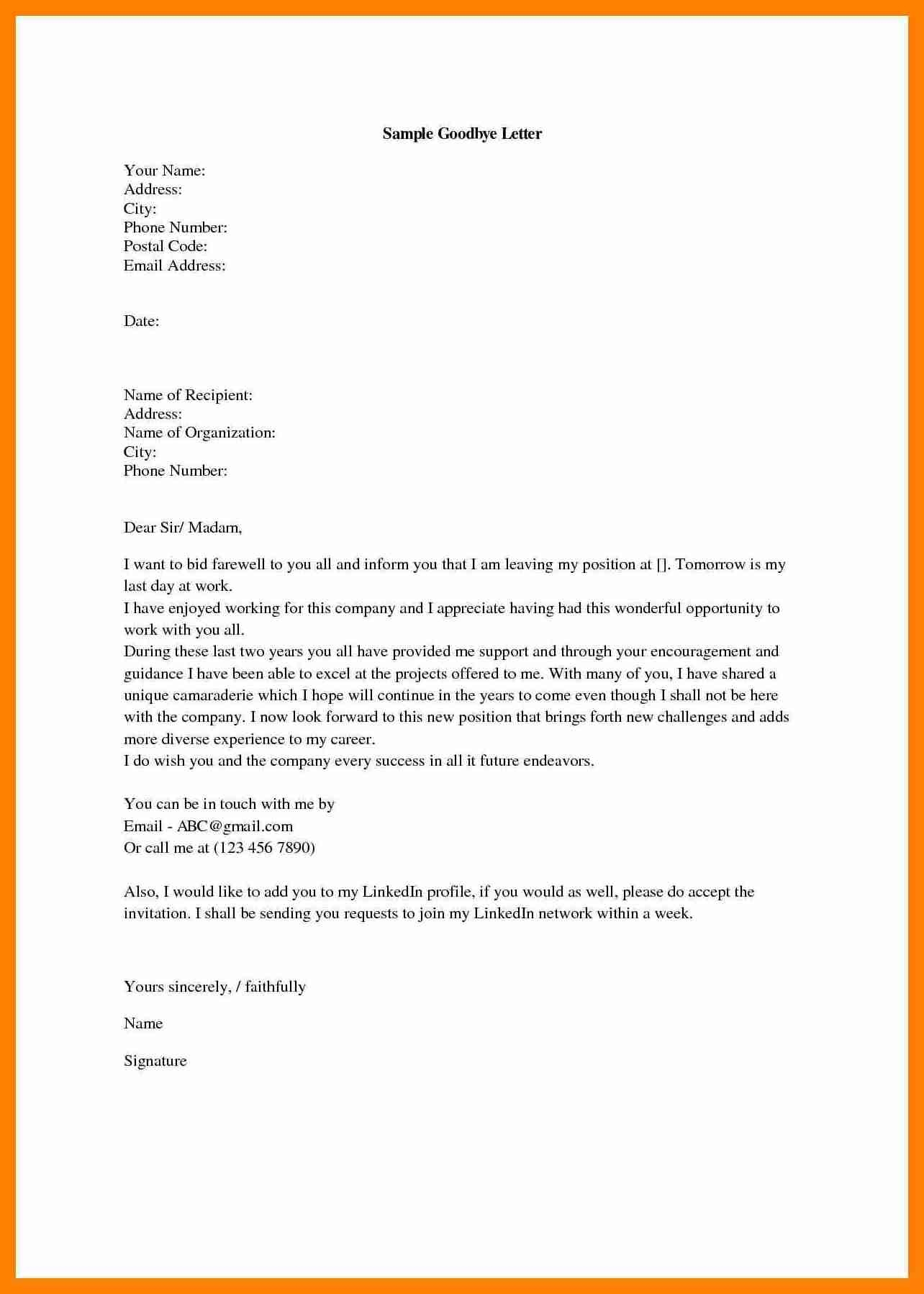 Goodbye Letter to Addiction Template - Sample Goodbye Email to Colleagues at Work Valid Save Best New