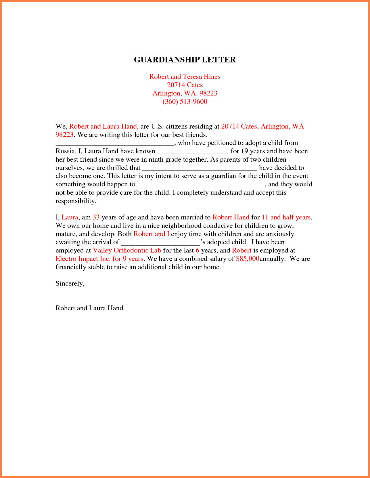 notarized letter of legal guardianship