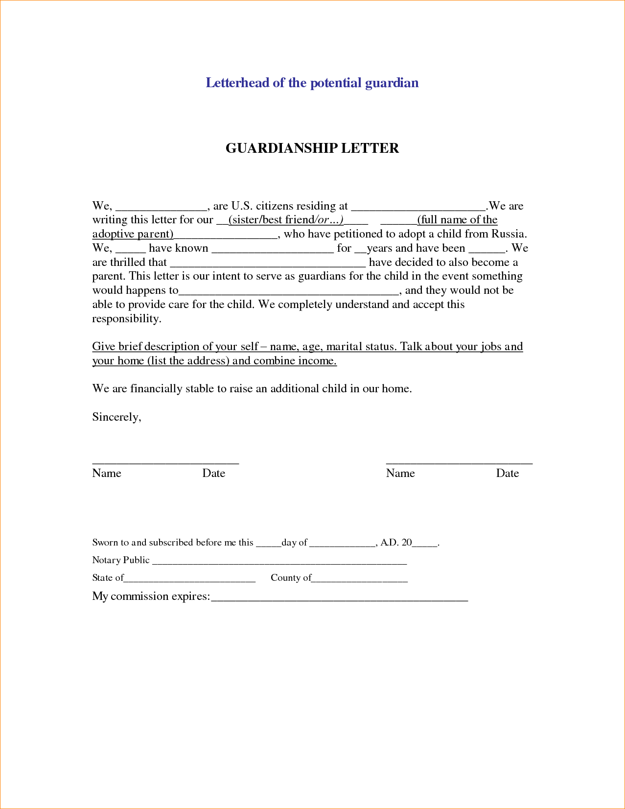 Permanent Guardianship Letter Template - Sample Legal Letter Template