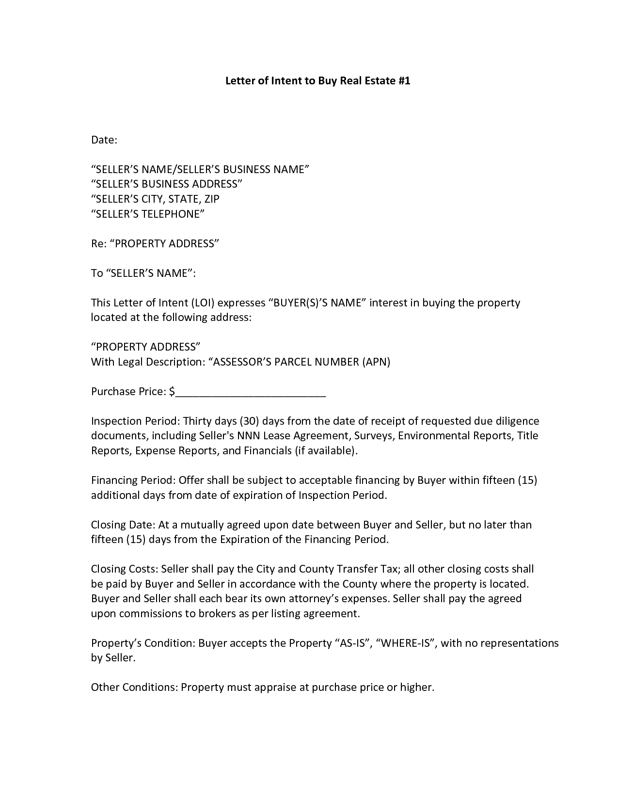 Letter Of Intent to Sell A Business Template - Sample Letter Intent Purchase Real Estate New Property Fer