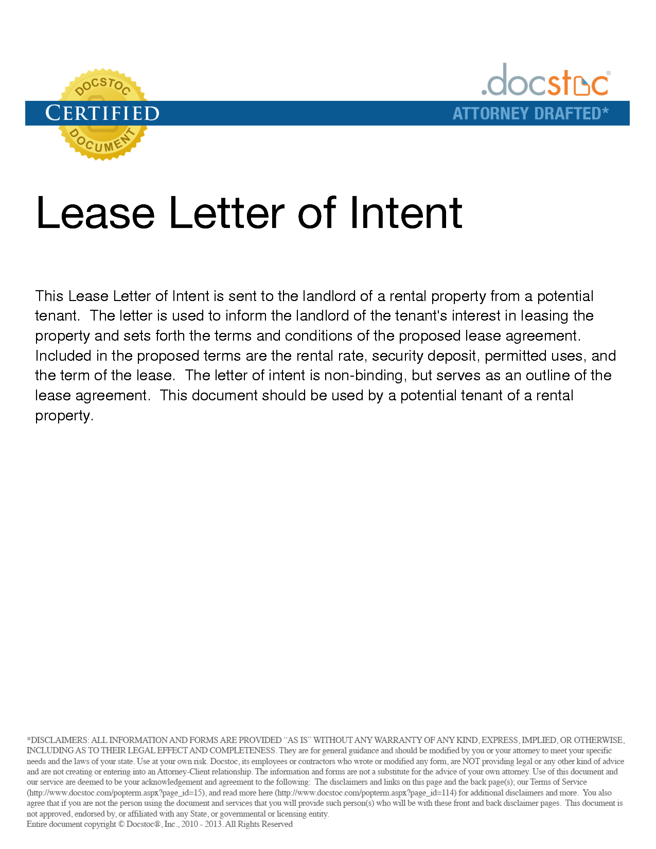 Letter Of Intent to Rent Template - Sample Letter Intent to Lease Real Estate Property Residential