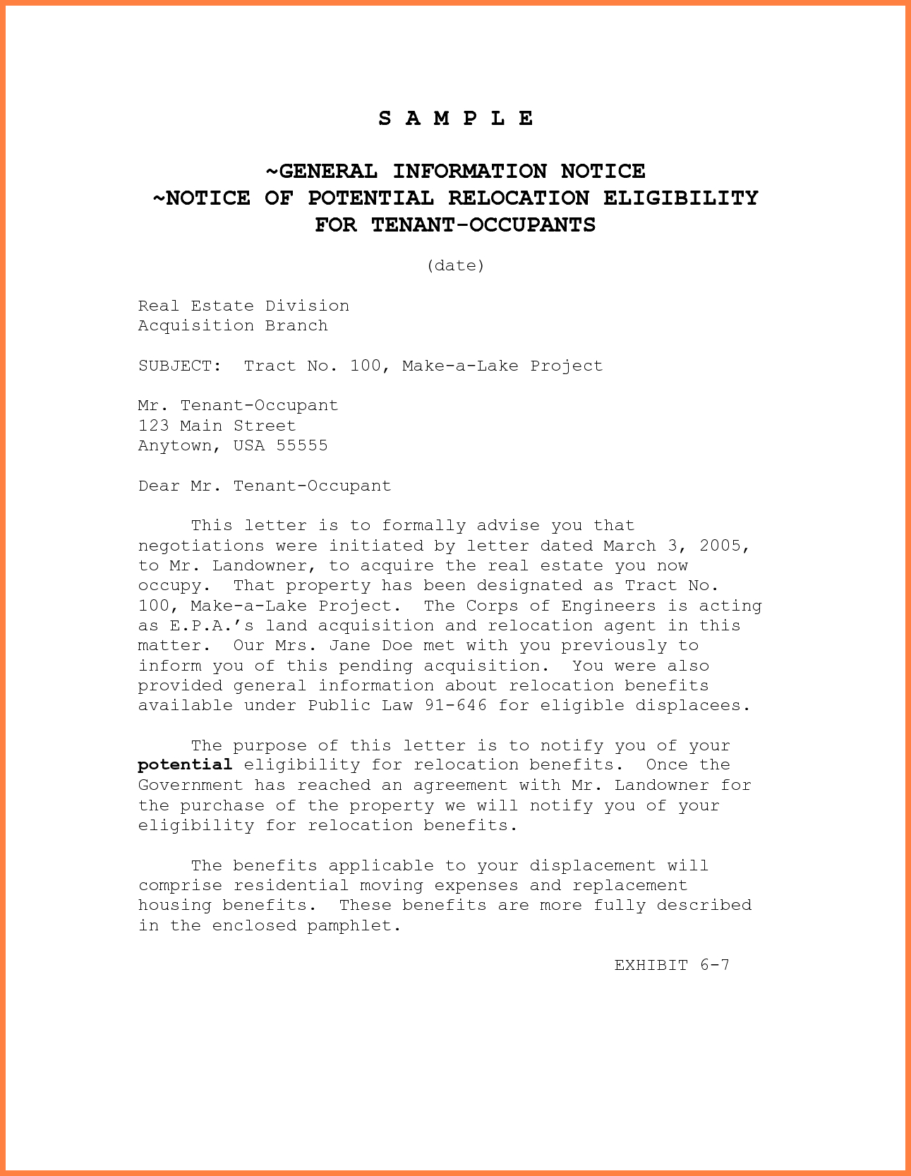 Notice to vacate rental property letter sample