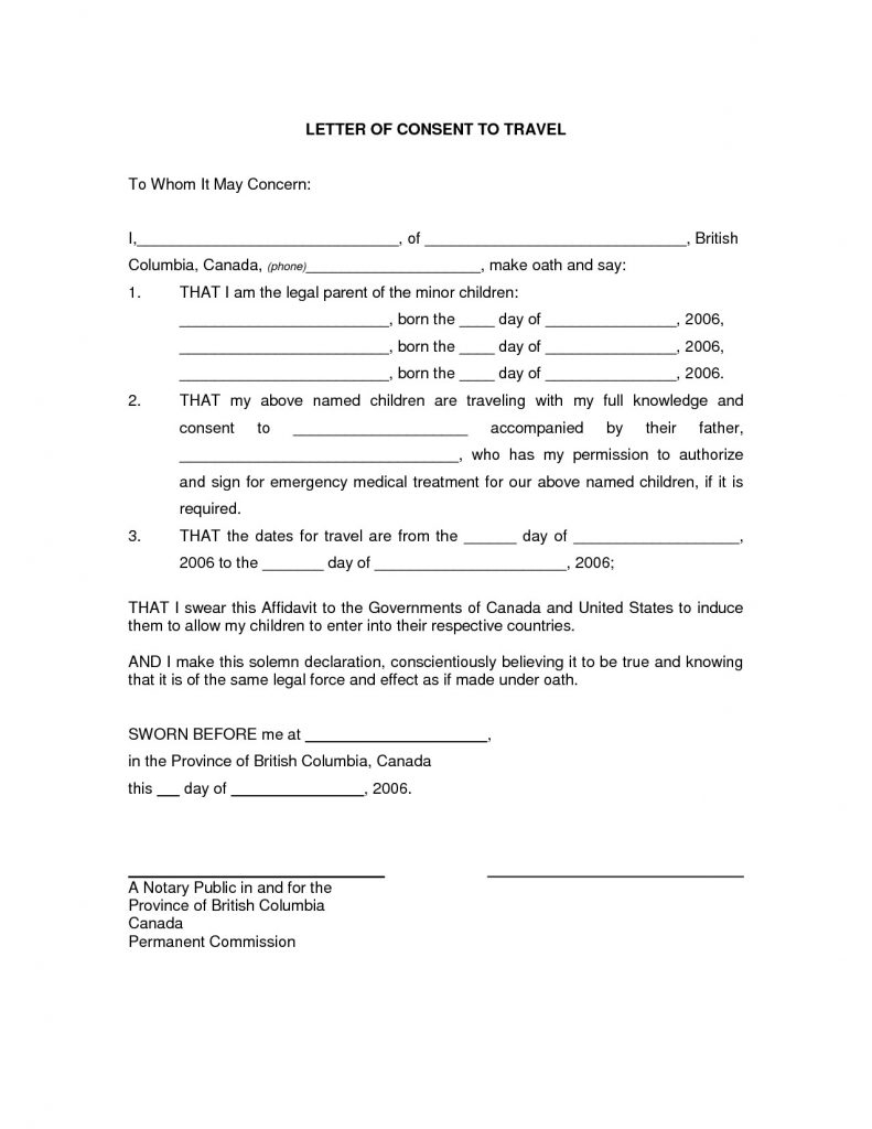 Notarized Letter Template for Child Travel - Sample Permission Letter to Travel Best Notarized Letter