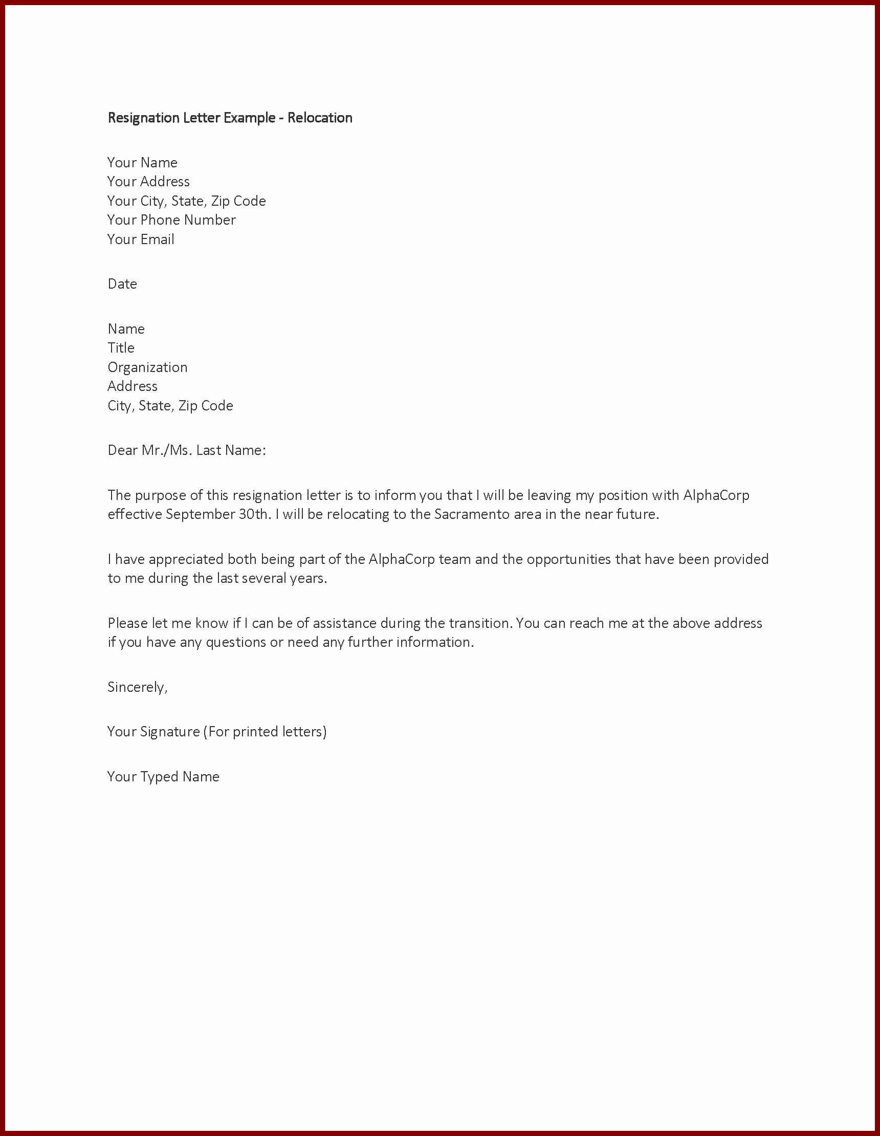 Resignation Letter Sample Word Doc