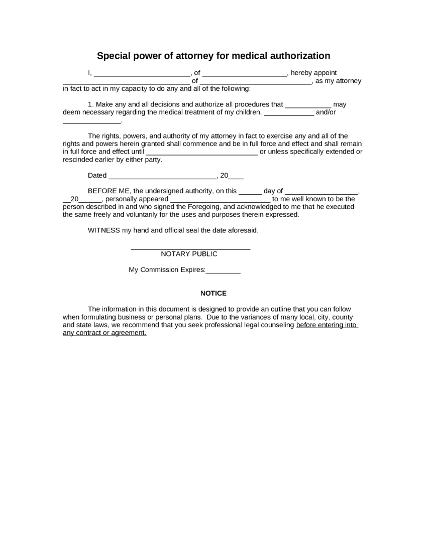 Free Breach Of Contract Letter Template - Sample Special Power Of attorney for Medical Authorization form