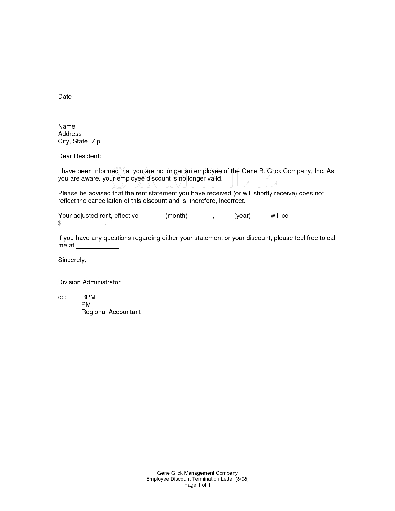 Fire Employee Letter Template - Sample Termination Letter without Cause