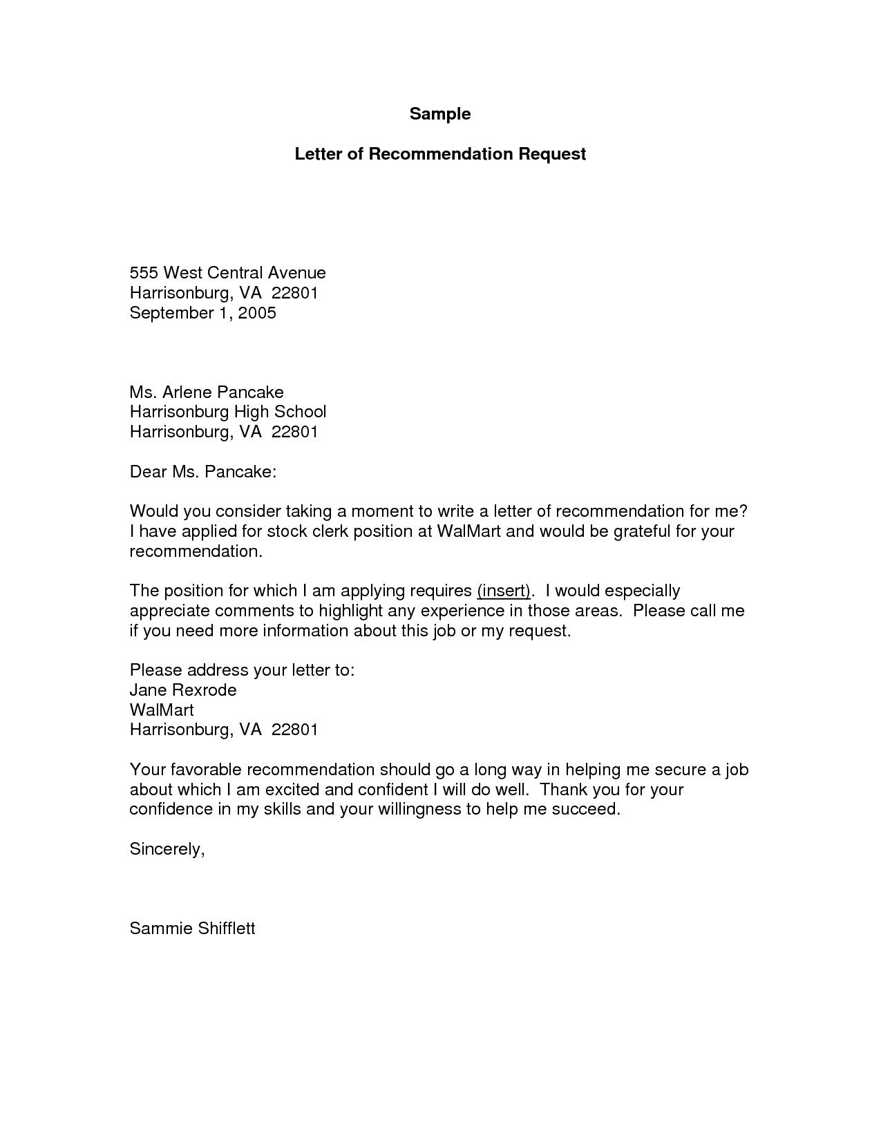Letter Of Recommendation Request Template - Samples Letters Re Mendation for A Job Refrence Gallery