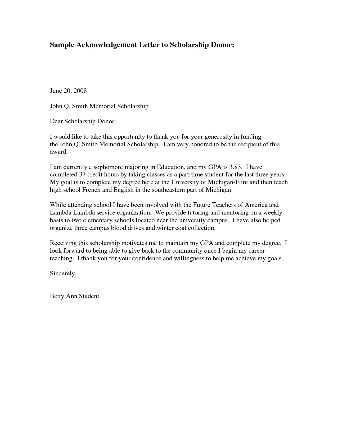 Charitable Donation Letter Template - Scholarship Thank You Letter Sample Http Jobsearch About Od
