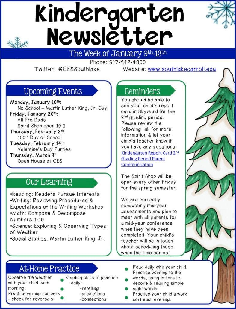 preschool parent newsletter examples