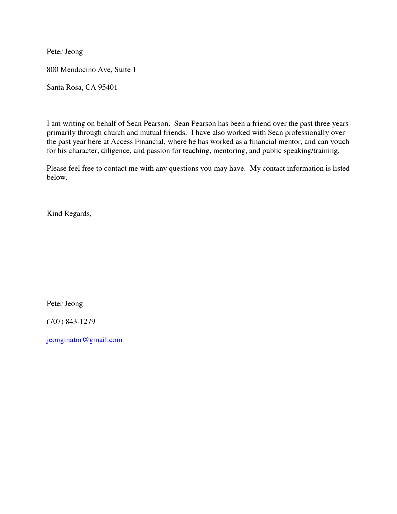 Letter Of Recommendation Template Pdf - Short Character Reference Letter Choice Image Letter format formal