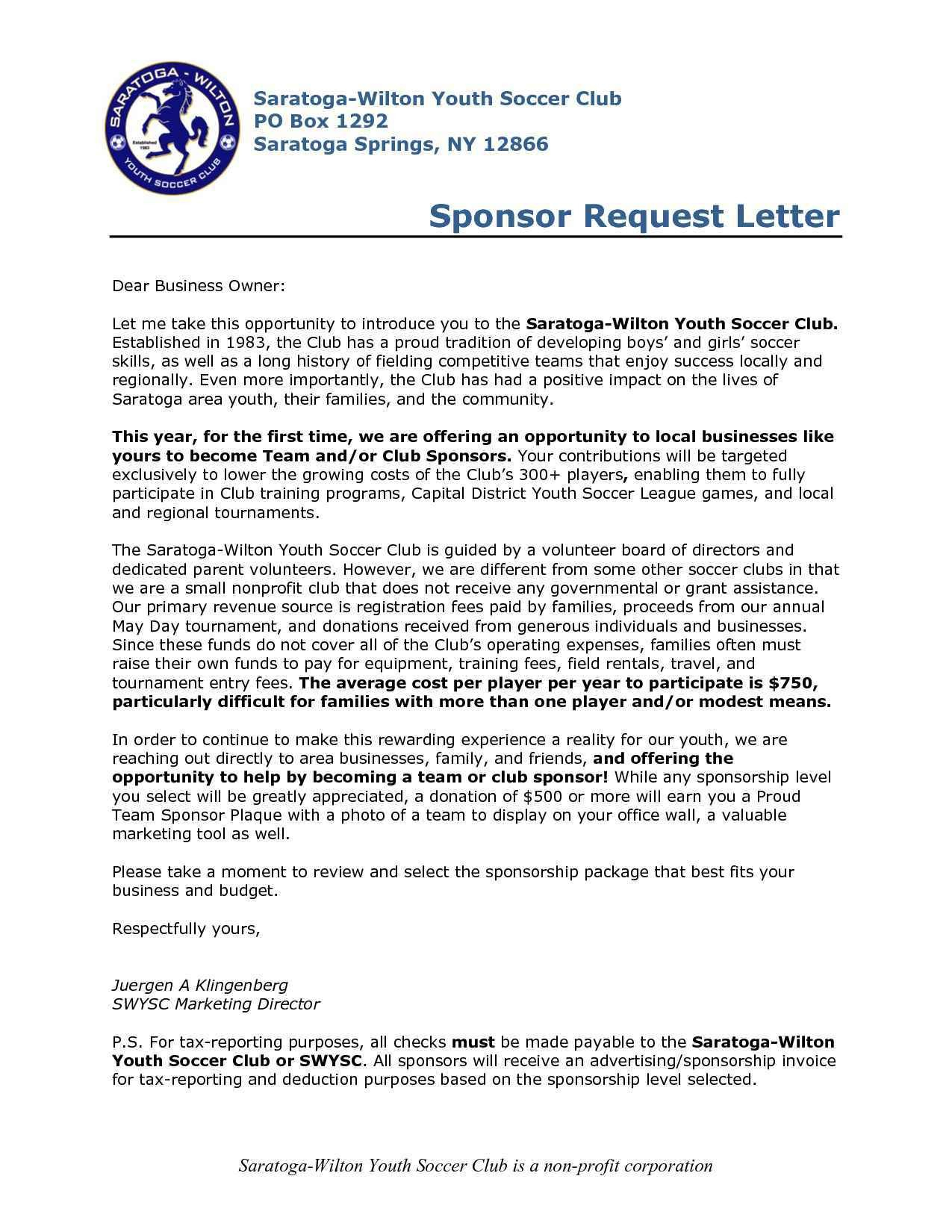 Fundraising Letter Template for Sports Teams - Sponsorship Letter for Sports Inspirationa Sample Letter asking for