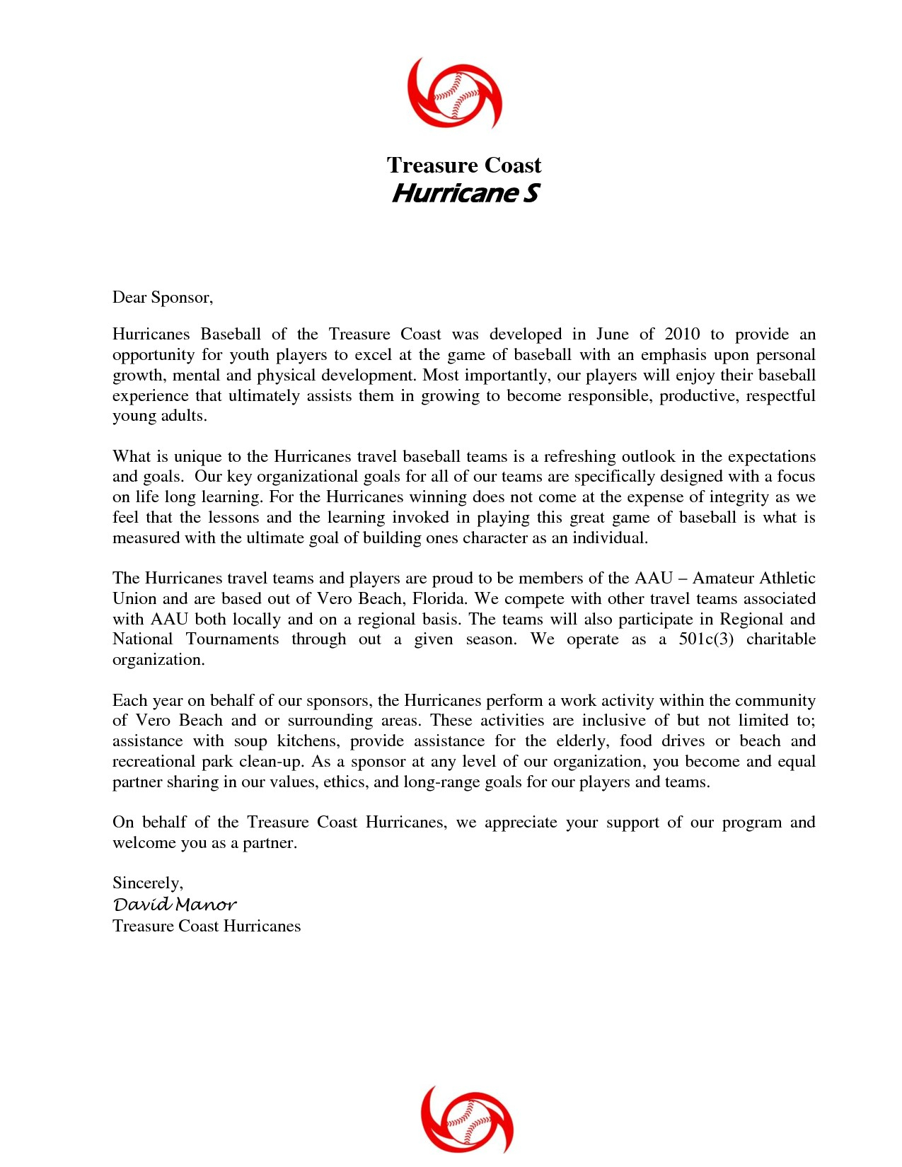 Youth Baseball Sponsorship Letter Template - Sponsorship Letter for Sports Refrence Youth Sponsorship Letter