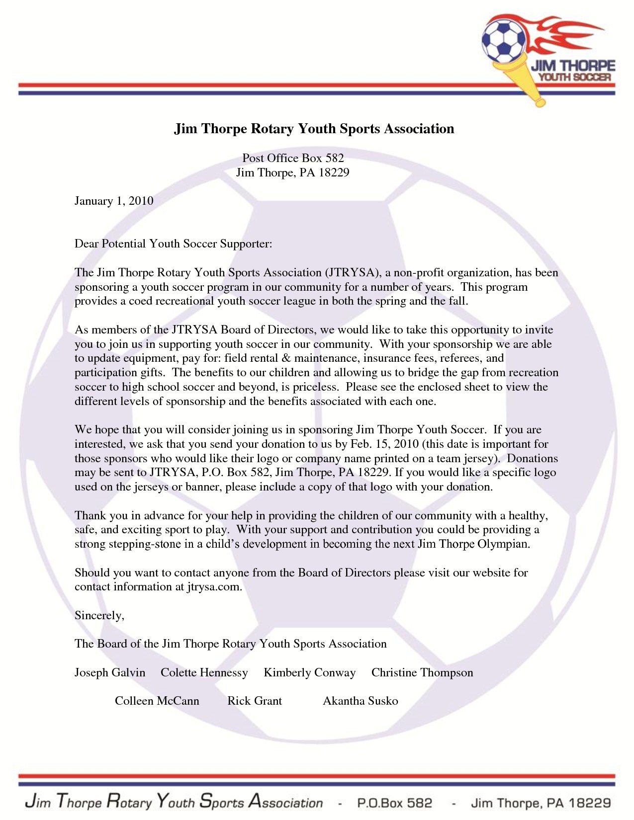 Youth Sports Sponsorship Letter Template