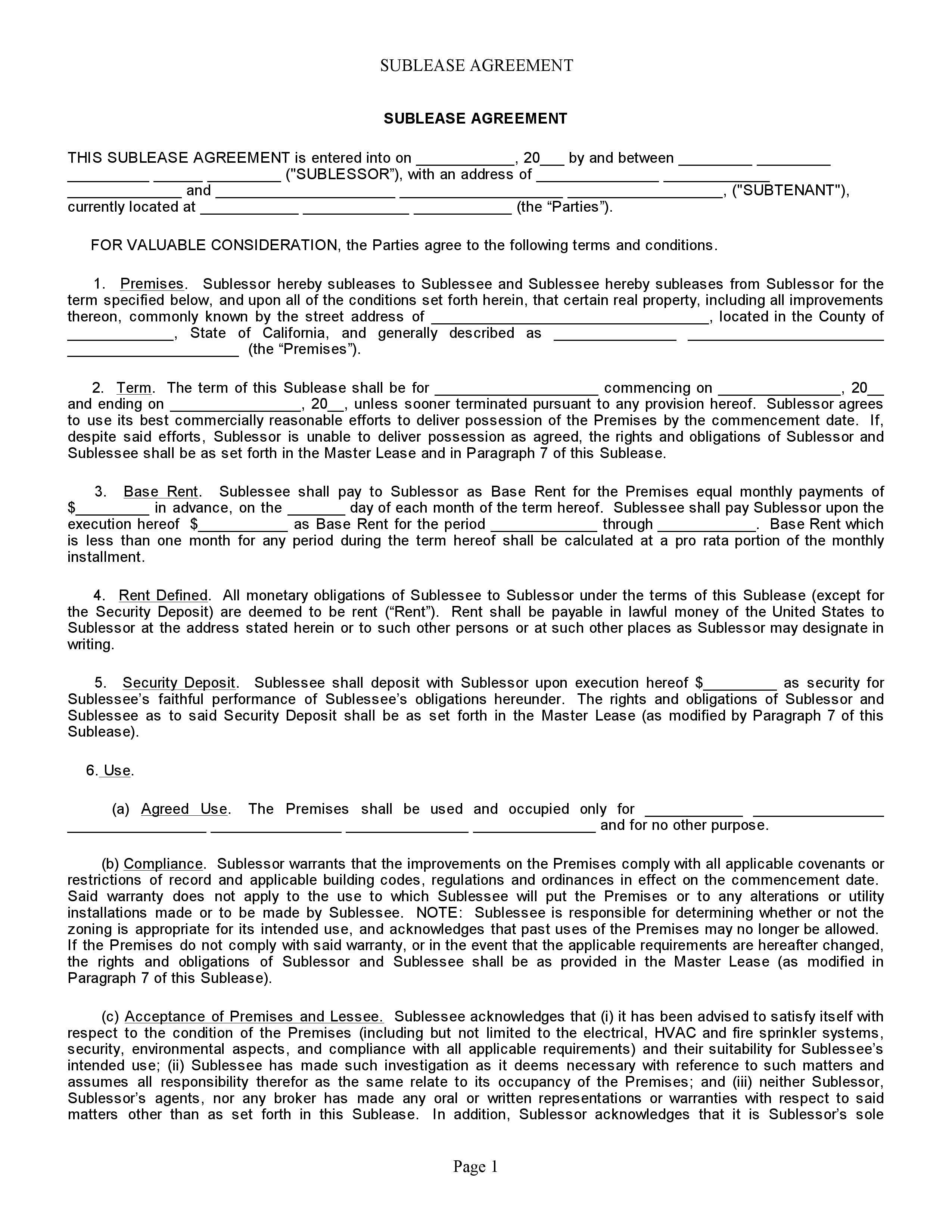 Sublet Letter Template - Sublease Agreements New California Sublease Agreement New Download