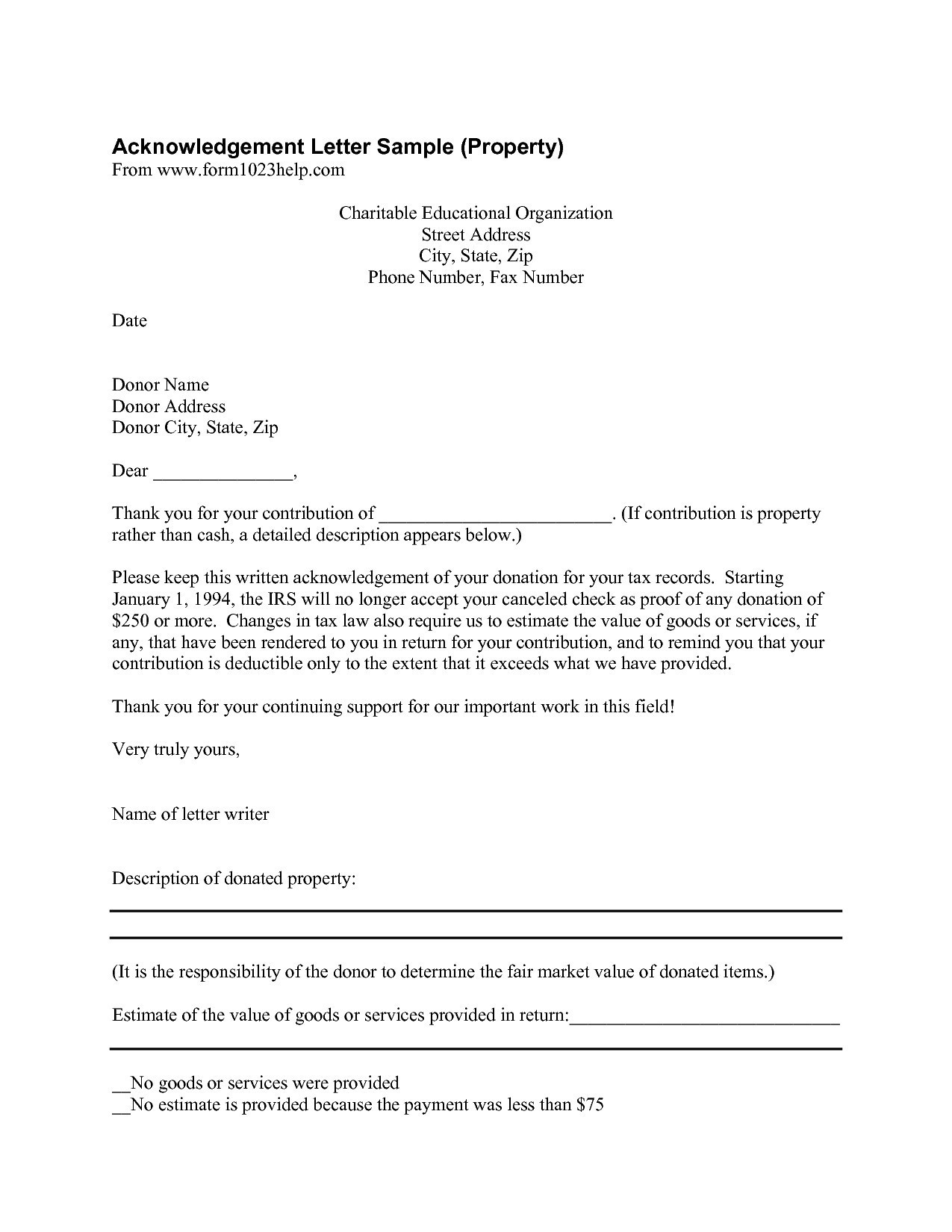 Donation Acknowledgement Letter Template Examples Letter Template 