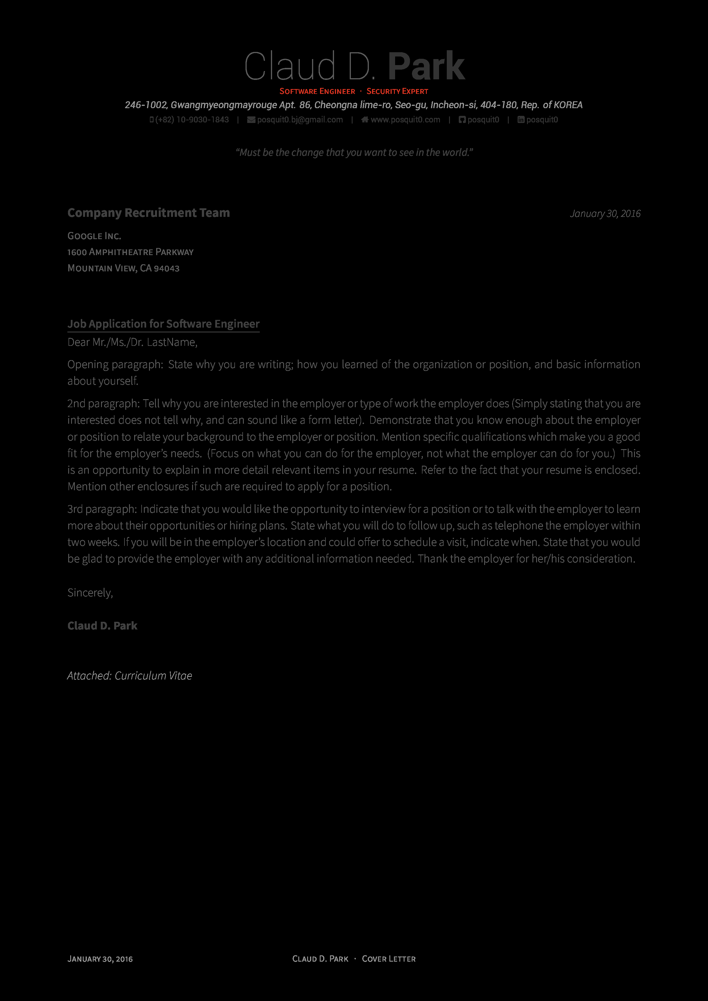 Cover Letter Latex Template - Template Cover Letter for Cvs